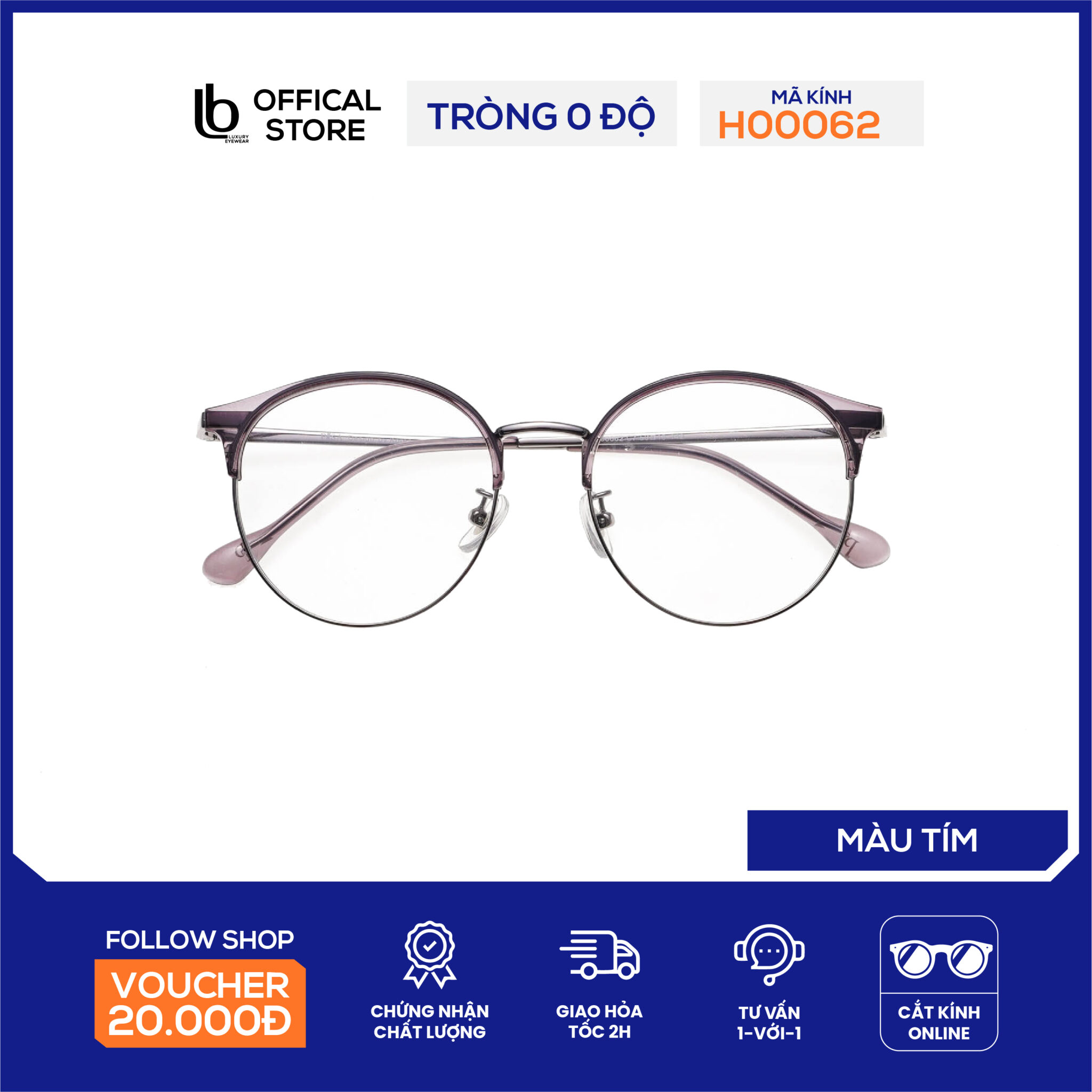 Kính gọng tròn LB Eyewear H00062 kính kim loại thời trang nam nữ, chống tia UV có thể lắp tròng cận, loạn, đổi màu