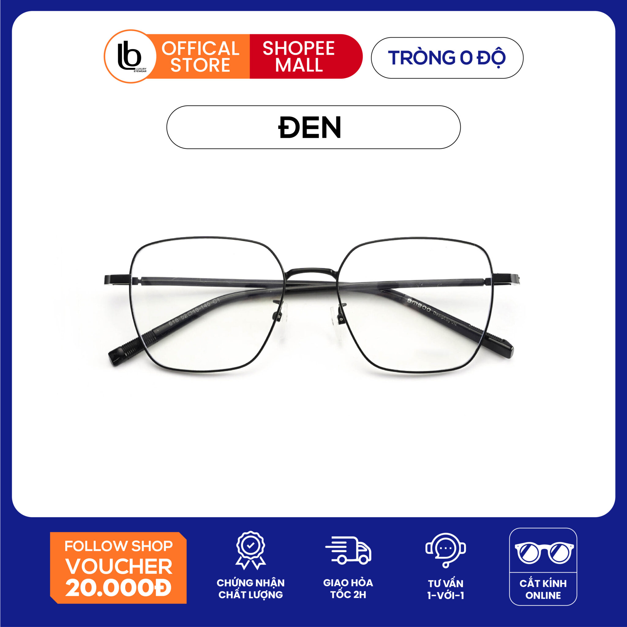 Gọng kính cận nữ kim loại LB Eyewear 618 kính giả cận thời trang, chất liệu nhẹ, không cấn mũi, đau tai ôm mặt