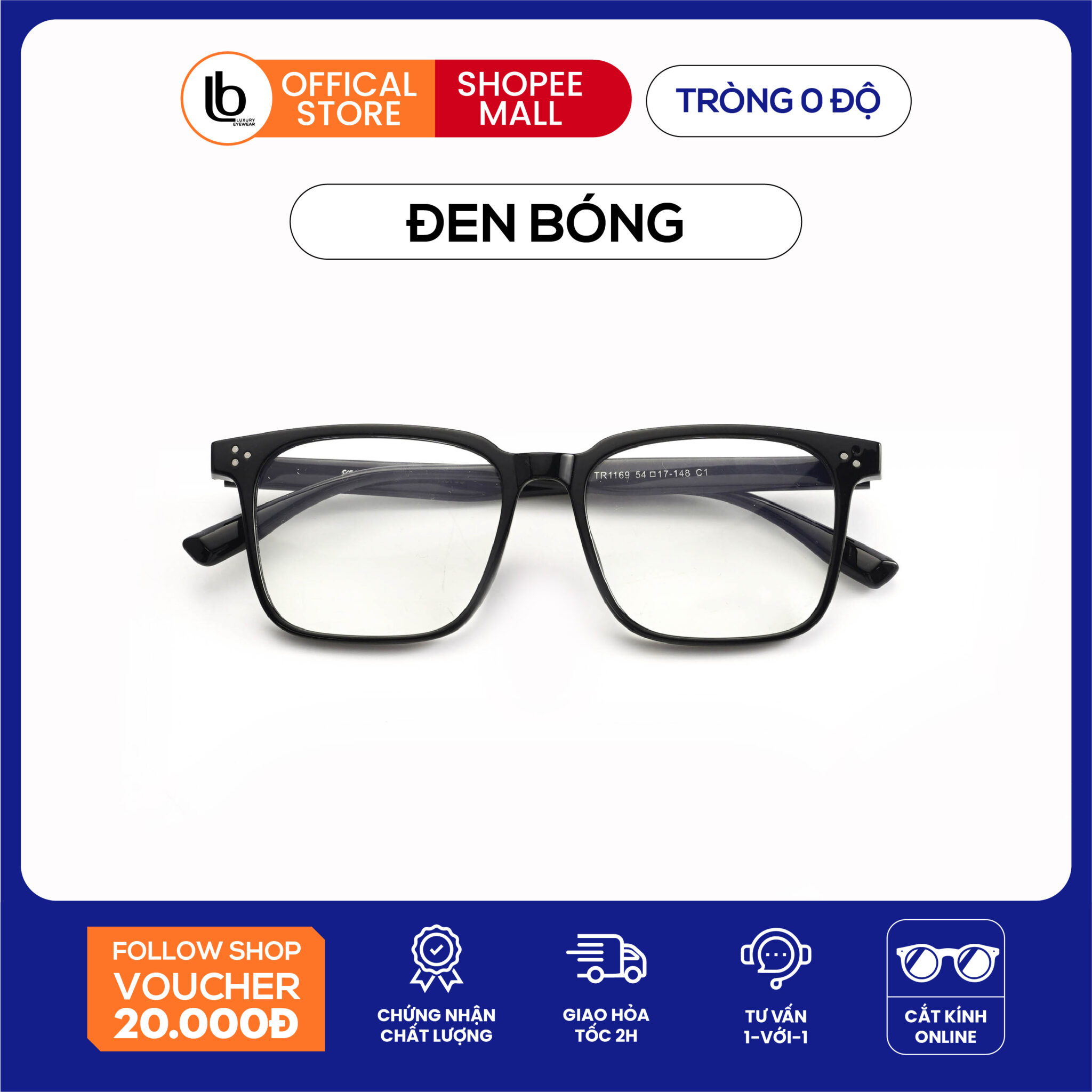 Kính giả cận nam nữ LB Eyewear 1169 gọng kính nhựa cao cấp thiết kế ôm sát giảm 50% áp lực lên mũi, êm ái