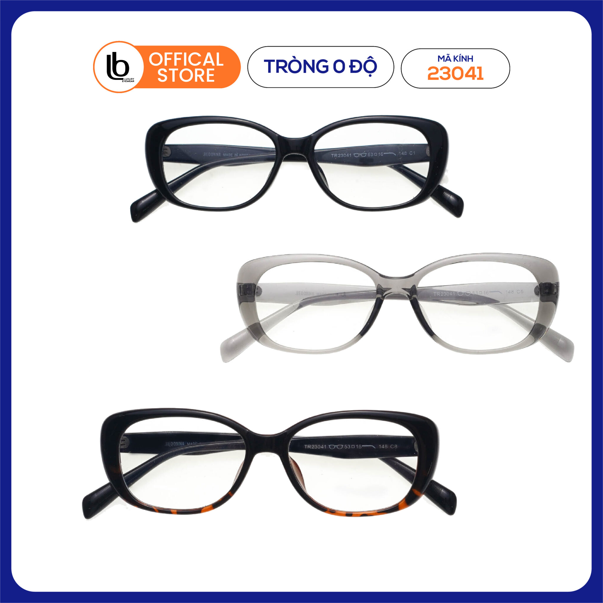 Gọng kính mắt mèo LB Eyewear 23041 kính giả cận nam nữ thời trang chất liệu nhựa, bảo vệ mắt form ôm tôn dáng mặt