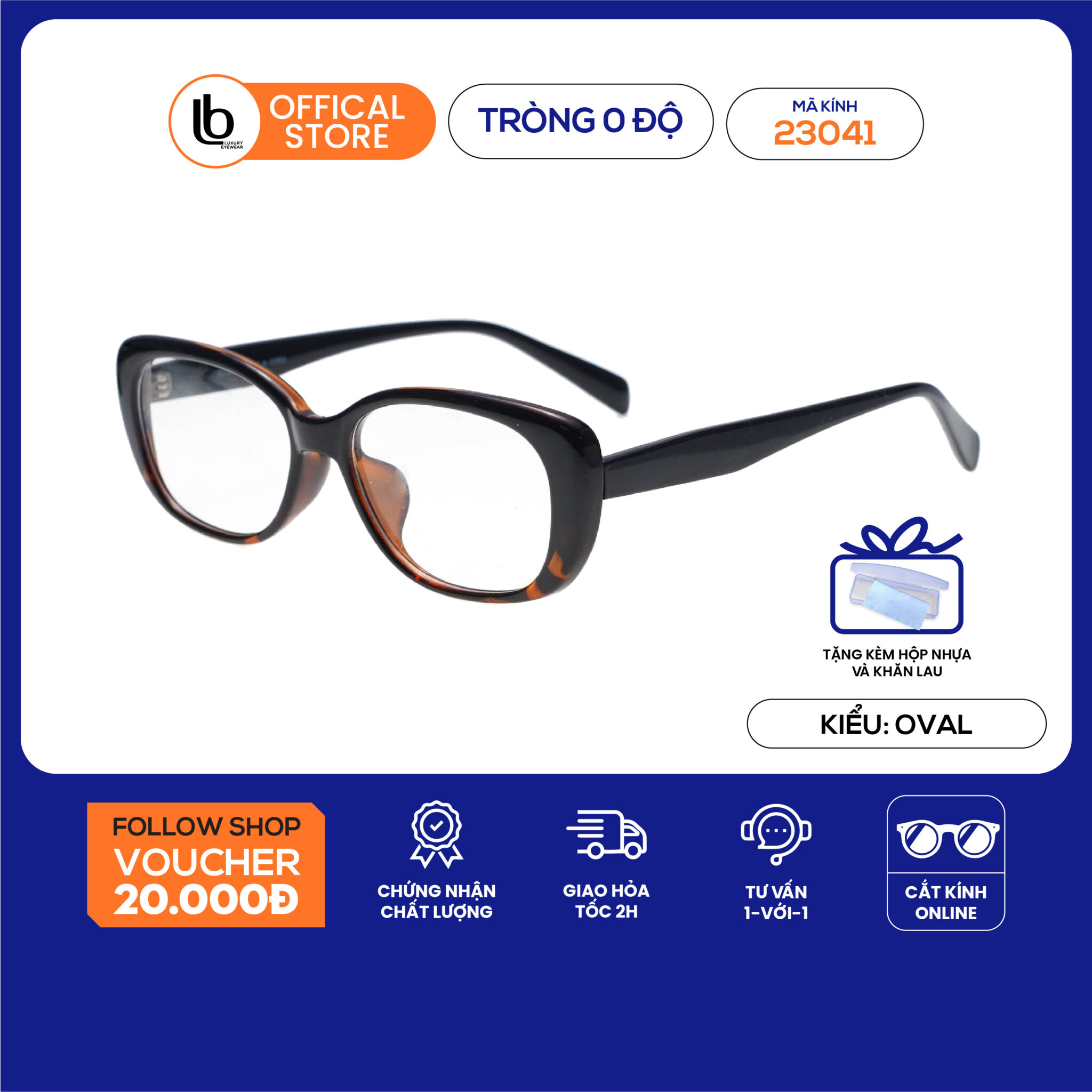 Gọng kính mắt mèo LB Eyewear 23041 kính giả cận nam nữ thời trang chất liệu nhựa, bảo vệ mắt form ôm tôn dáng mặt