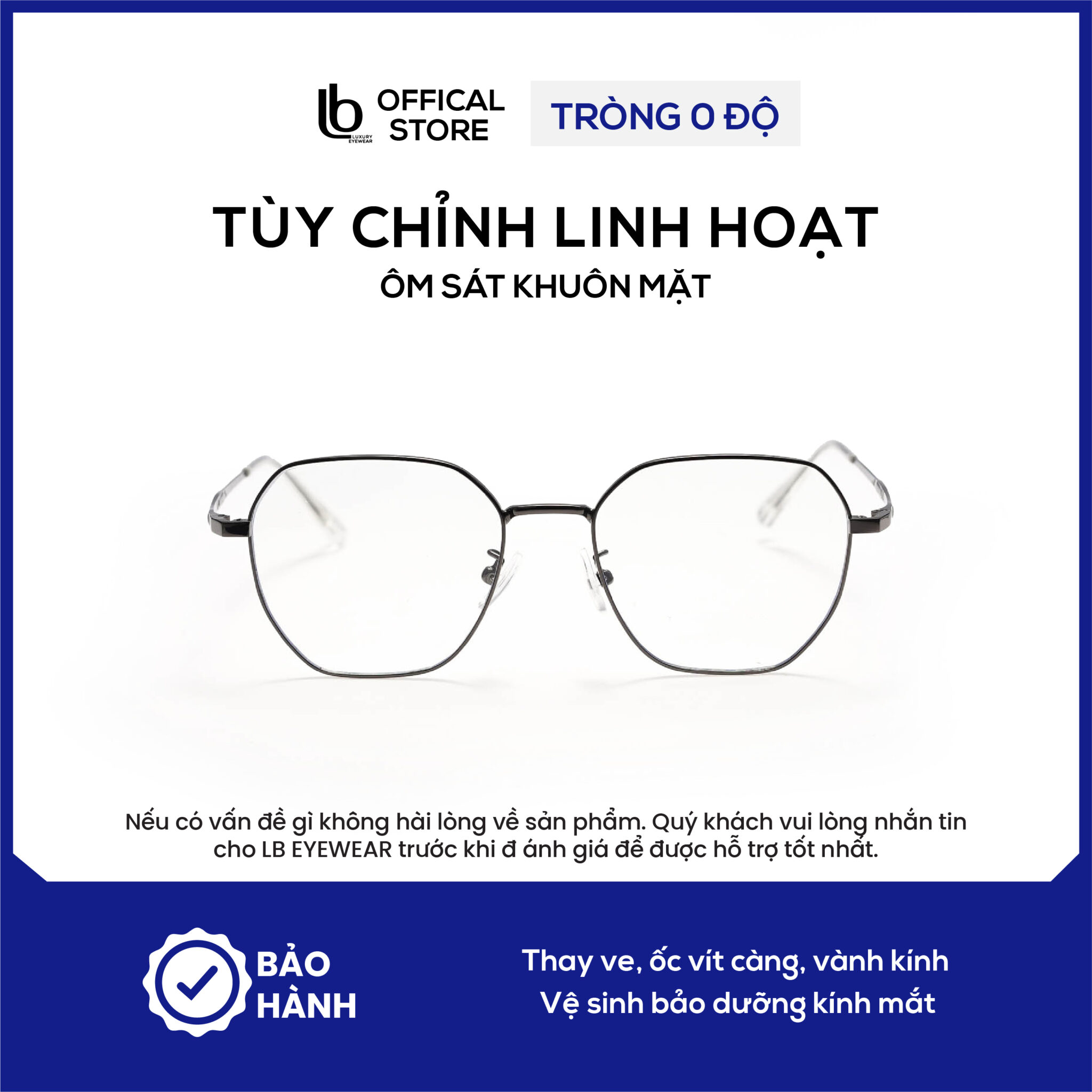 Kính đa giác LB Eyewear 656 gọng kính mắt chất liệu kim loại, phong cách lịch lãm, phù hợp nhiều loại khuôn mặt