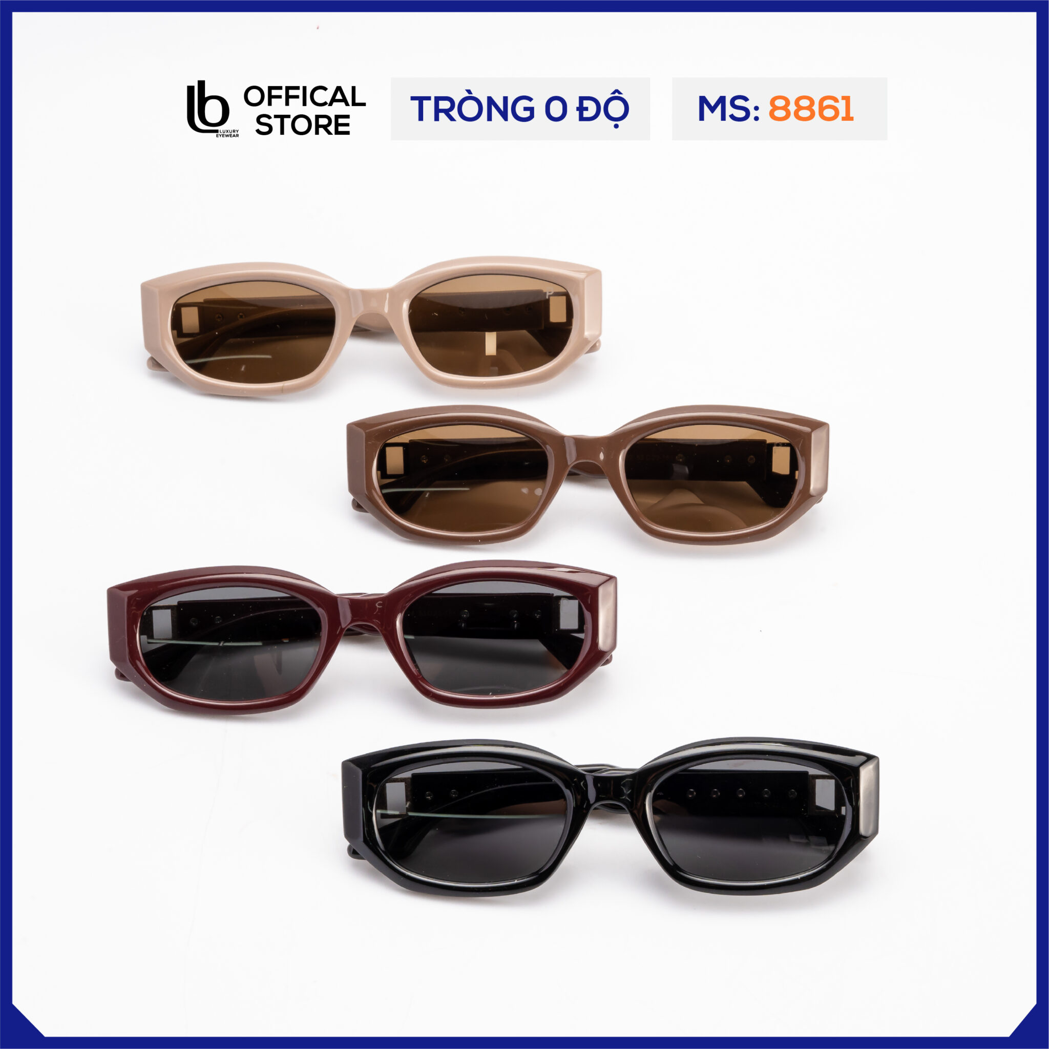 Kính mát nữ LB Eyewear 8861 kính chống nắng gọng vuông thời trang, chống tia UV, chất liệu nhựa cao cấp