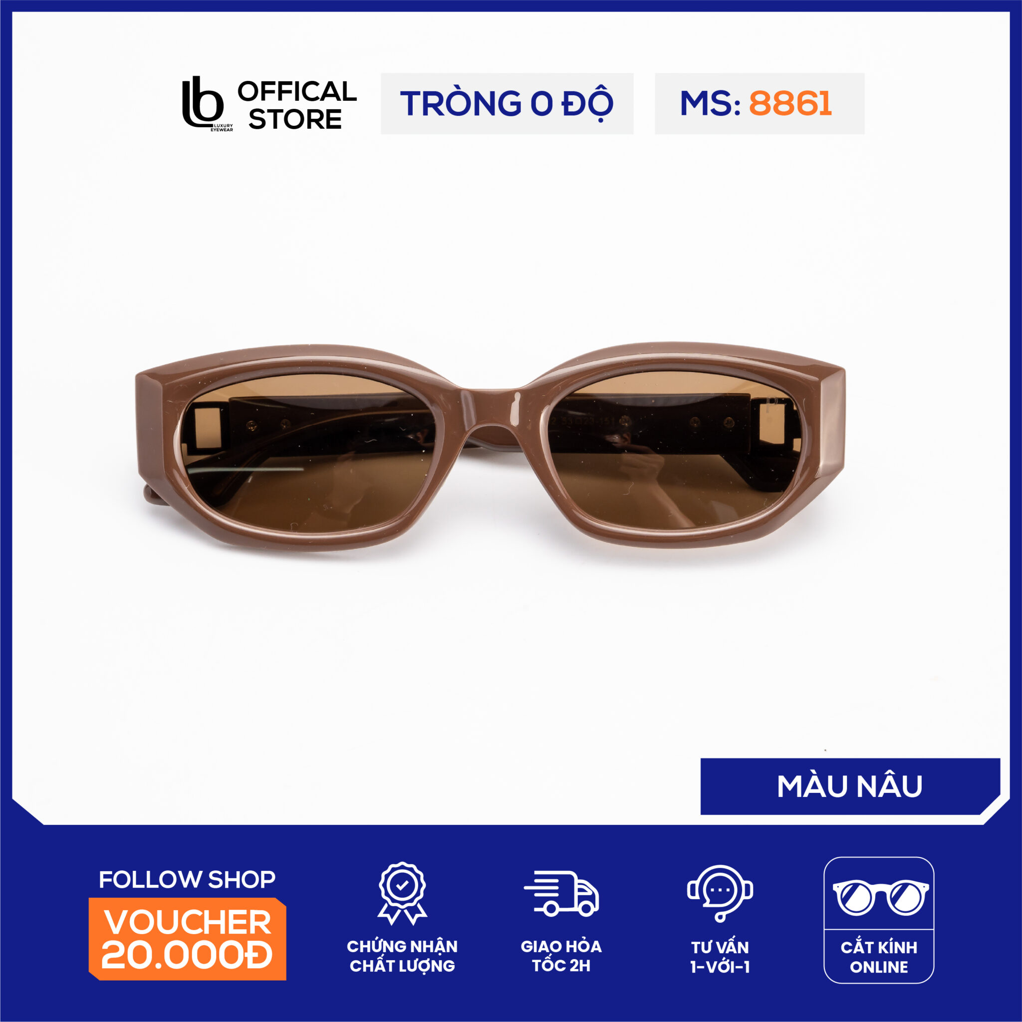Kính mát nữ LB Eyewear 8861 kính chống nắng gọng vuông thời trang, chống tia UV, chất liệu nhựa cao cấp