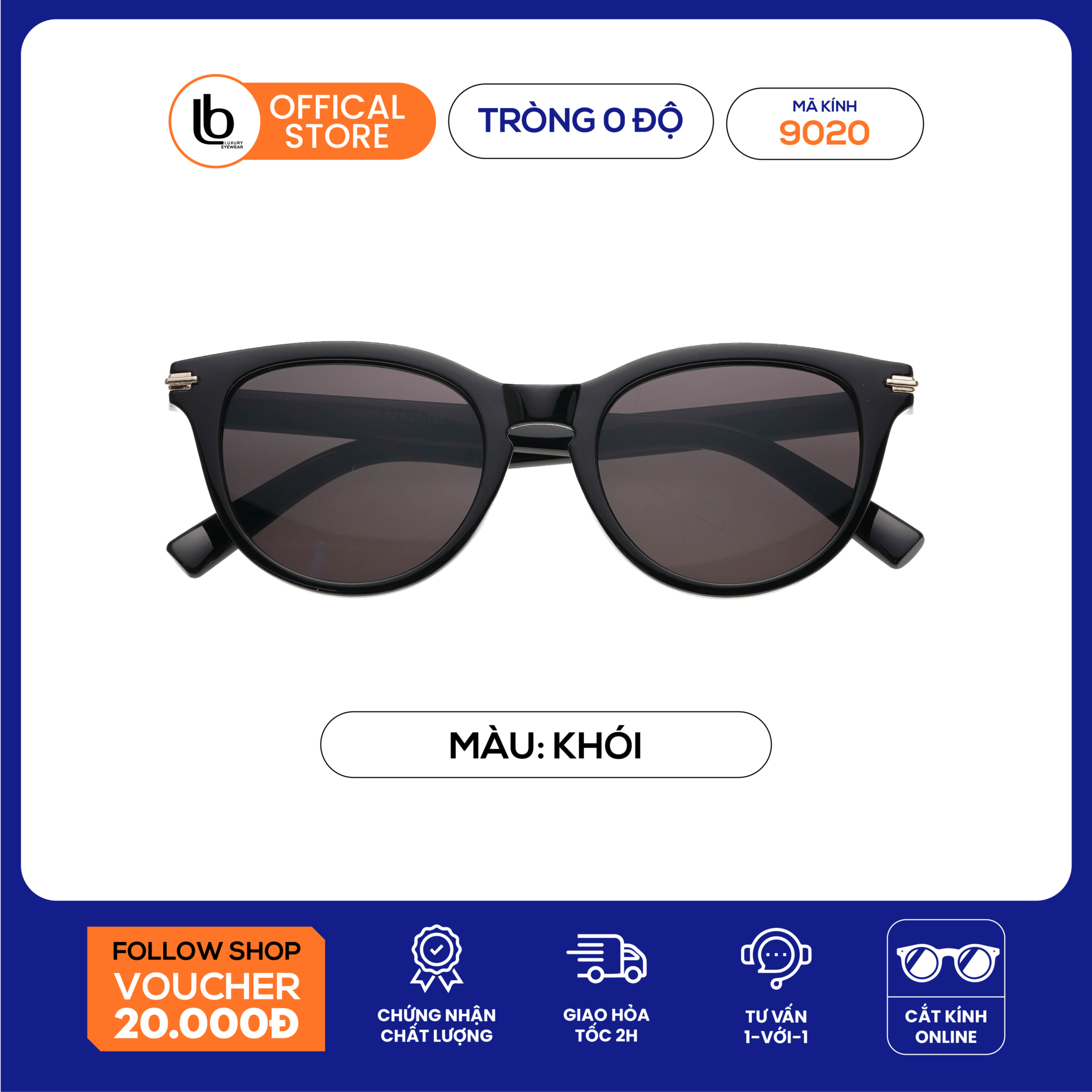 Kính mát nữ LB Eyewear 9020 kính râm chống tia UV thời trang, dáng tròn phù hợp nhiều khuôn mặt