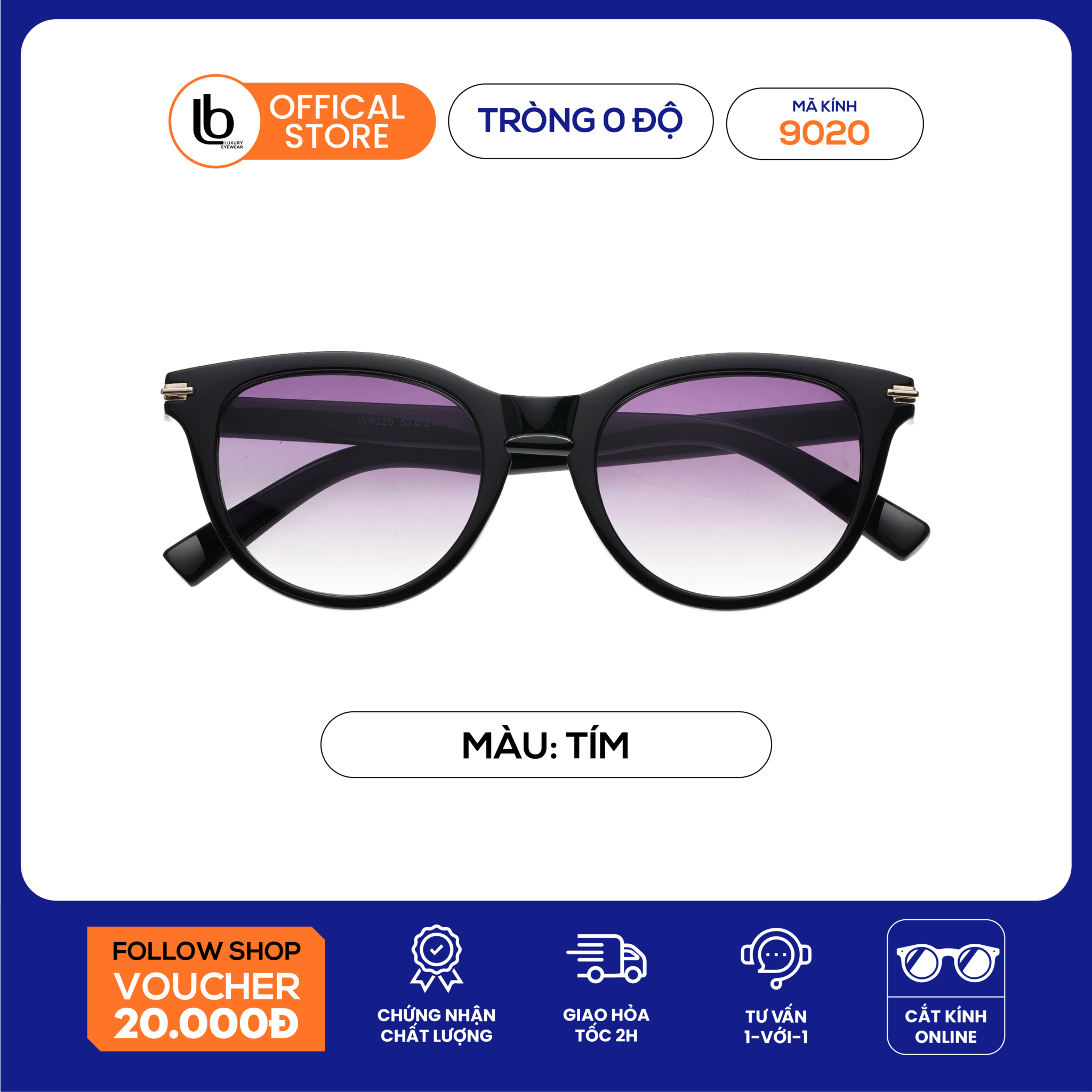 Kính mát nữ LB Eyewear 9020 kính râm chống tia UV thời trang, dáng tròn phù hợp nhiều khuôn mặt