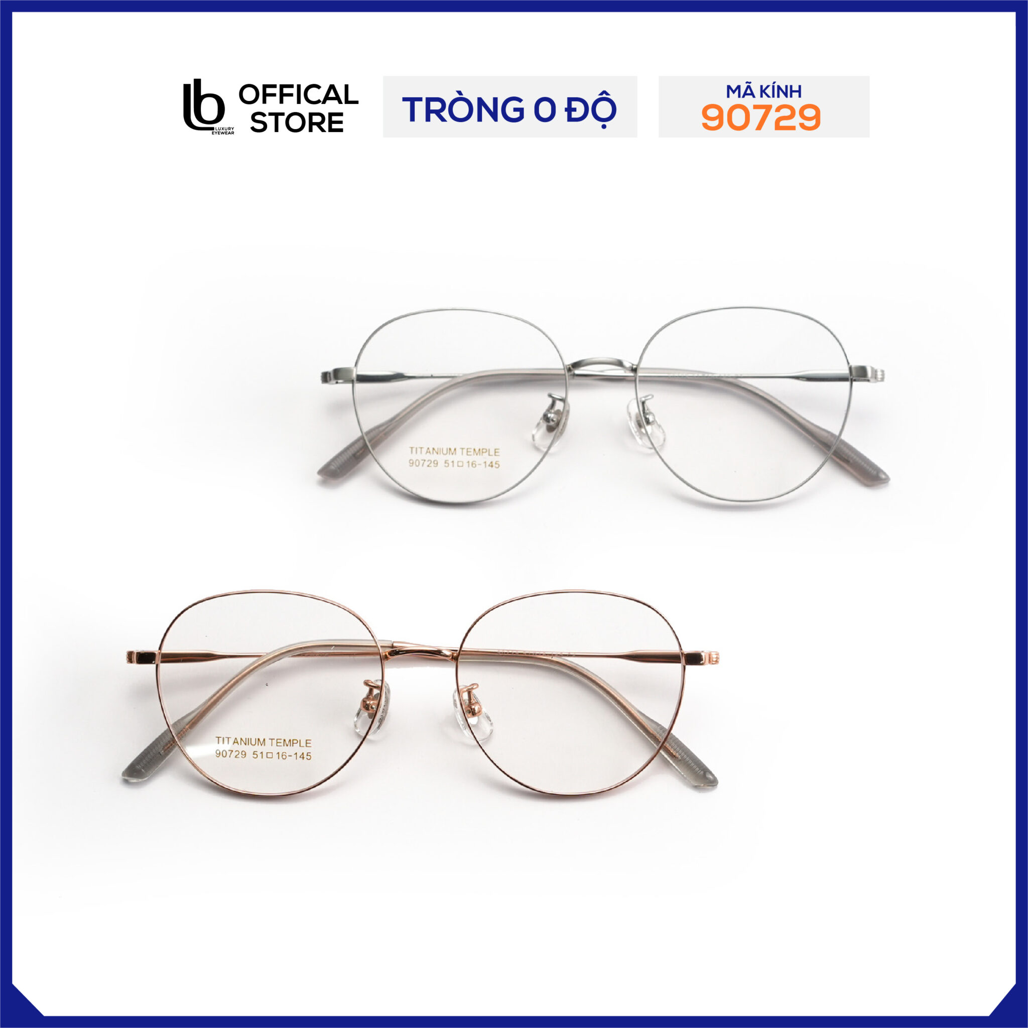 Kính gọng tròn LB Eyewear 90729 kính kim loại thời trang nam nữ, có thể lắp tròng chống tia UV, ánh sang xanh, đổi màu