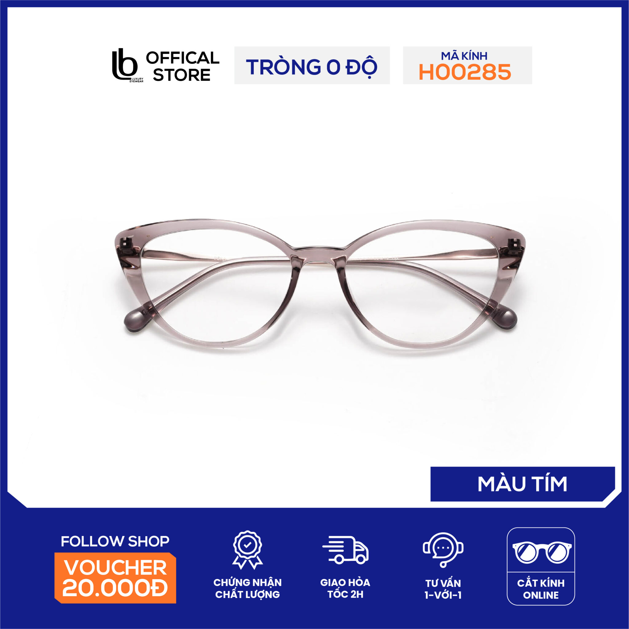 Góng kính mắt mèo LB Eyewear H00285 mắt kính thời trang nam nữ trọng lượng nhẹ, phong cách trẻ trung, năng động