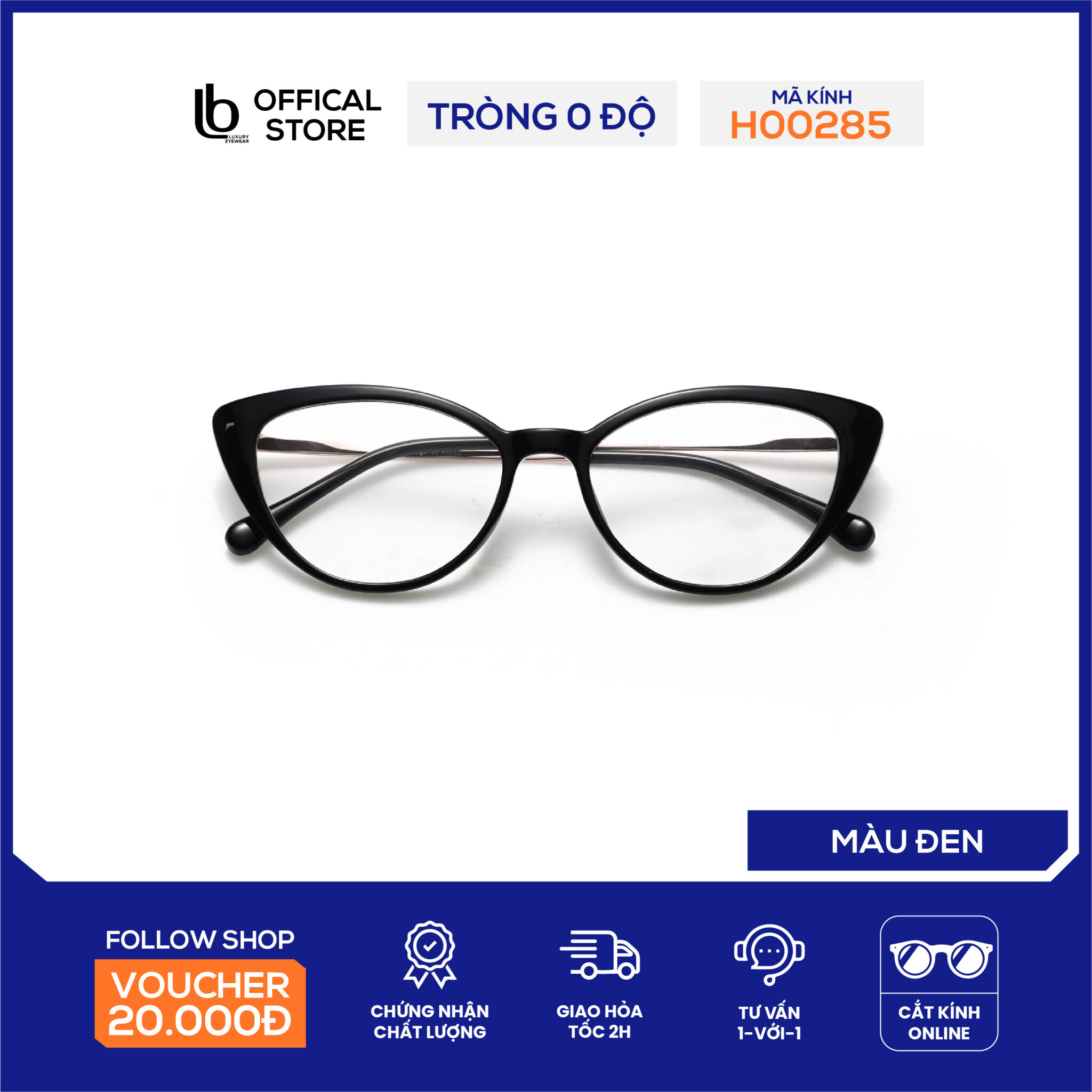 Góng kính mắt mèo LB Eyewear H00285 mắt kính thời trang nam nữ trọng lượng nhẹ, phong cách trẻ trung, năng động