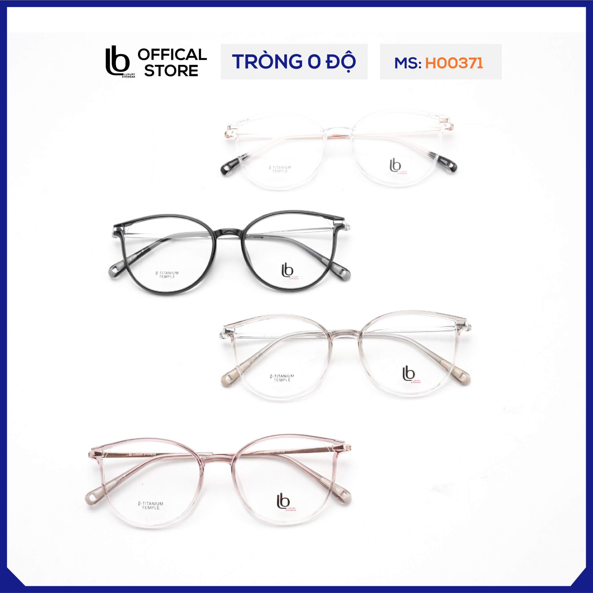 Kính cận mắt mèo LB Eyewear H00371 kính thời trang nam nữ, chất liệu kim loại cao cấp phù hợp khuôn mặt tròn