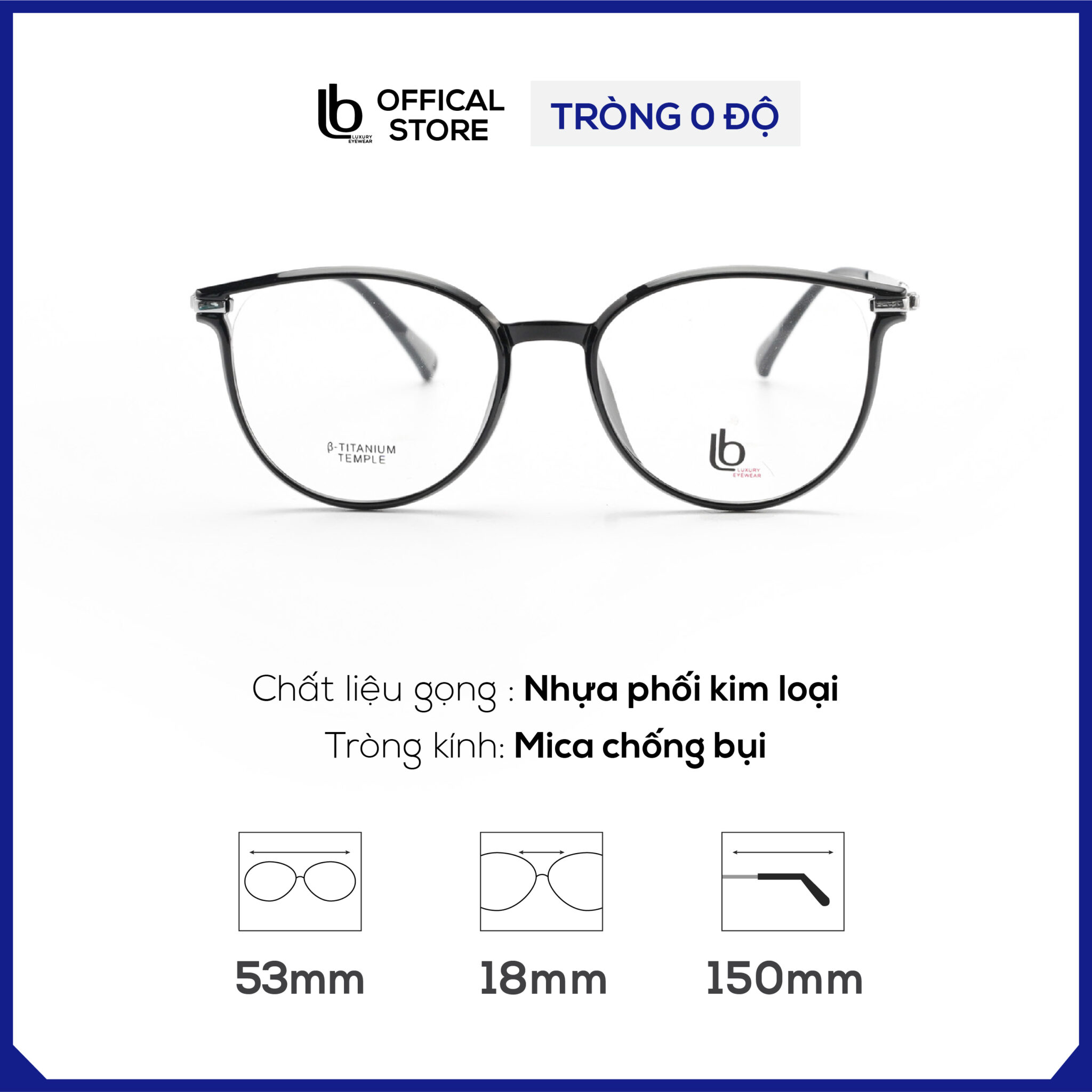 Kính cận mắt mèo LB Eyewear H00371 kính thời trang nam nữ, chất liệu kim loại cao cấp phù hợp khuôn mặt tròn