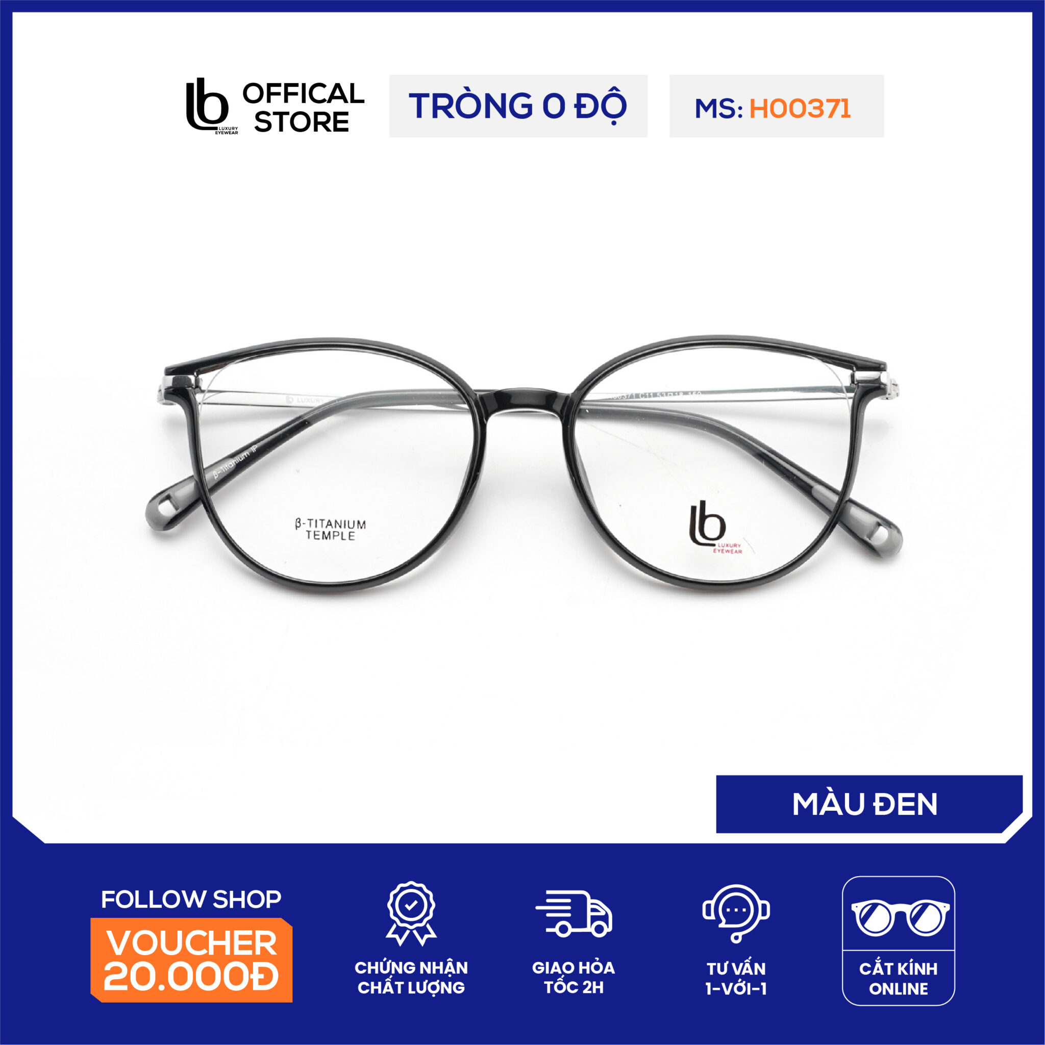 Kính cận mắt mèo LB Eyewear H00371 kính thời trang nam nữ, chất liệu kim loại cao cấp phù hợp khuôn mặt tròn