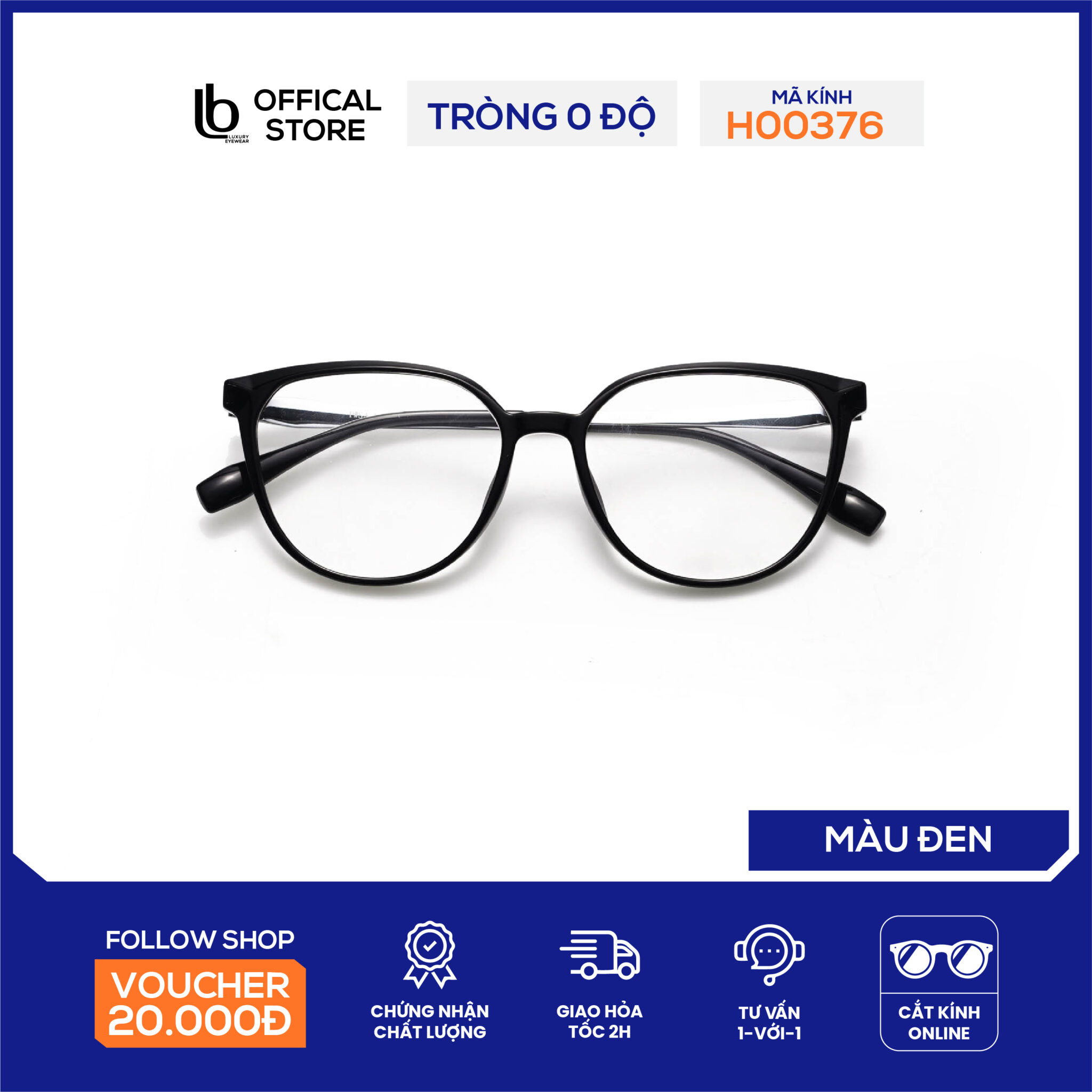 Gọng kính mắt mèo LB Eyewear H00376 mắt kính nam nữ chất liệu nhựa, thời trang, phong cách trẻ trung tạo điểm nhấn