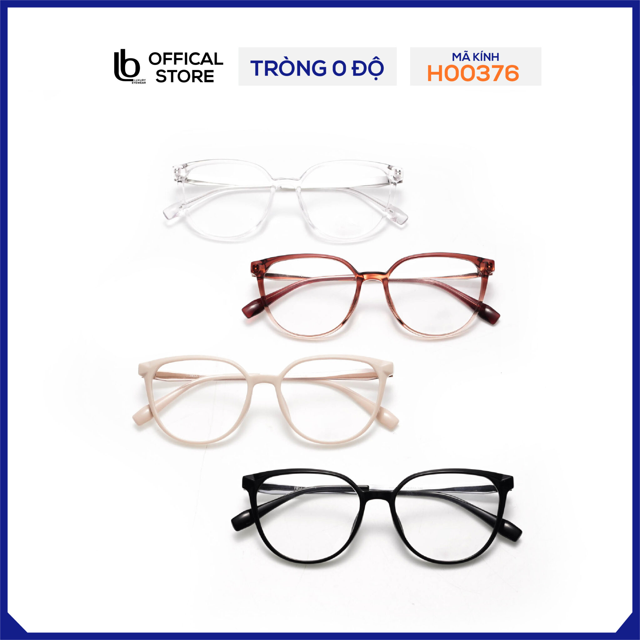 Gọng kính mắt mèo LB Eyewear H00376 mắt kính nam nữ chất liệu nhựa, thời trang, phong cách trẻ trung tạo điểm nhấn