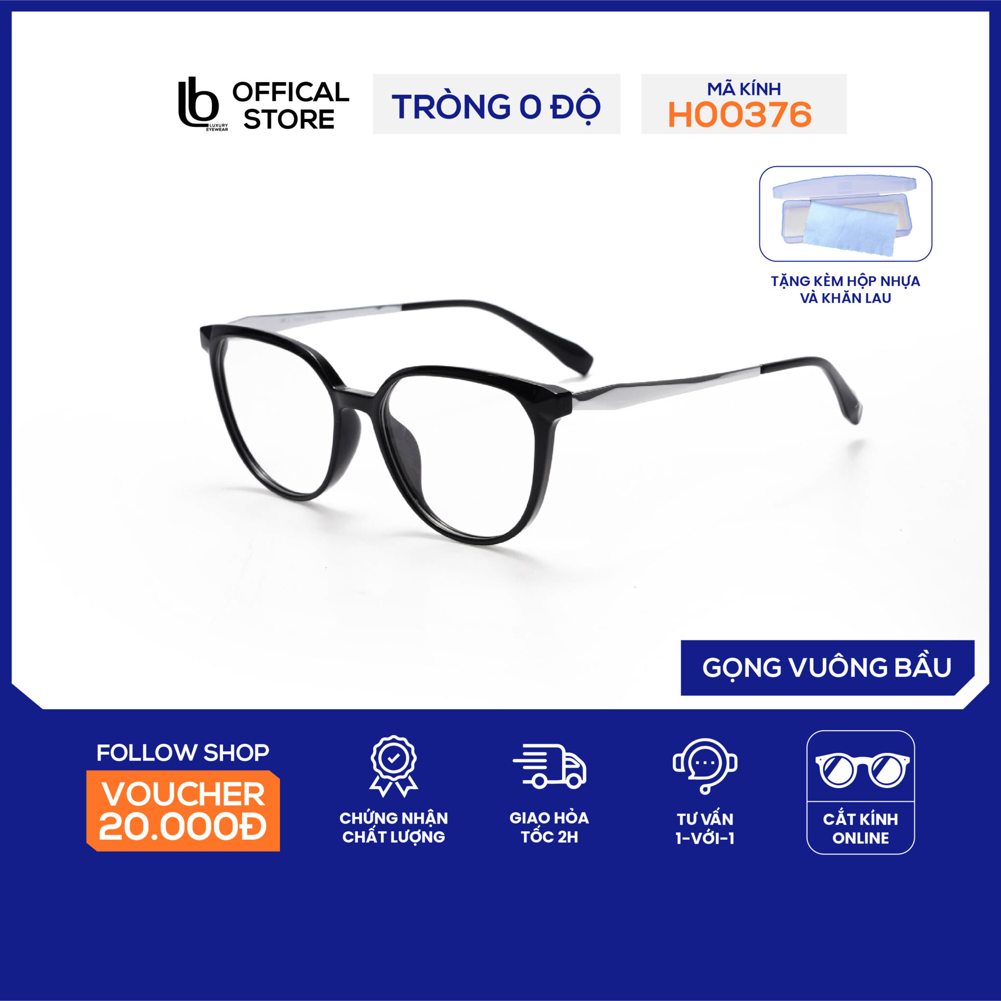 Gọng kính mắt mèo LB Eyewear H00376 mắt kính nam nữ chất liệu nhựa, thời trang, phong cách trẻ trung tạo điểm nhấn