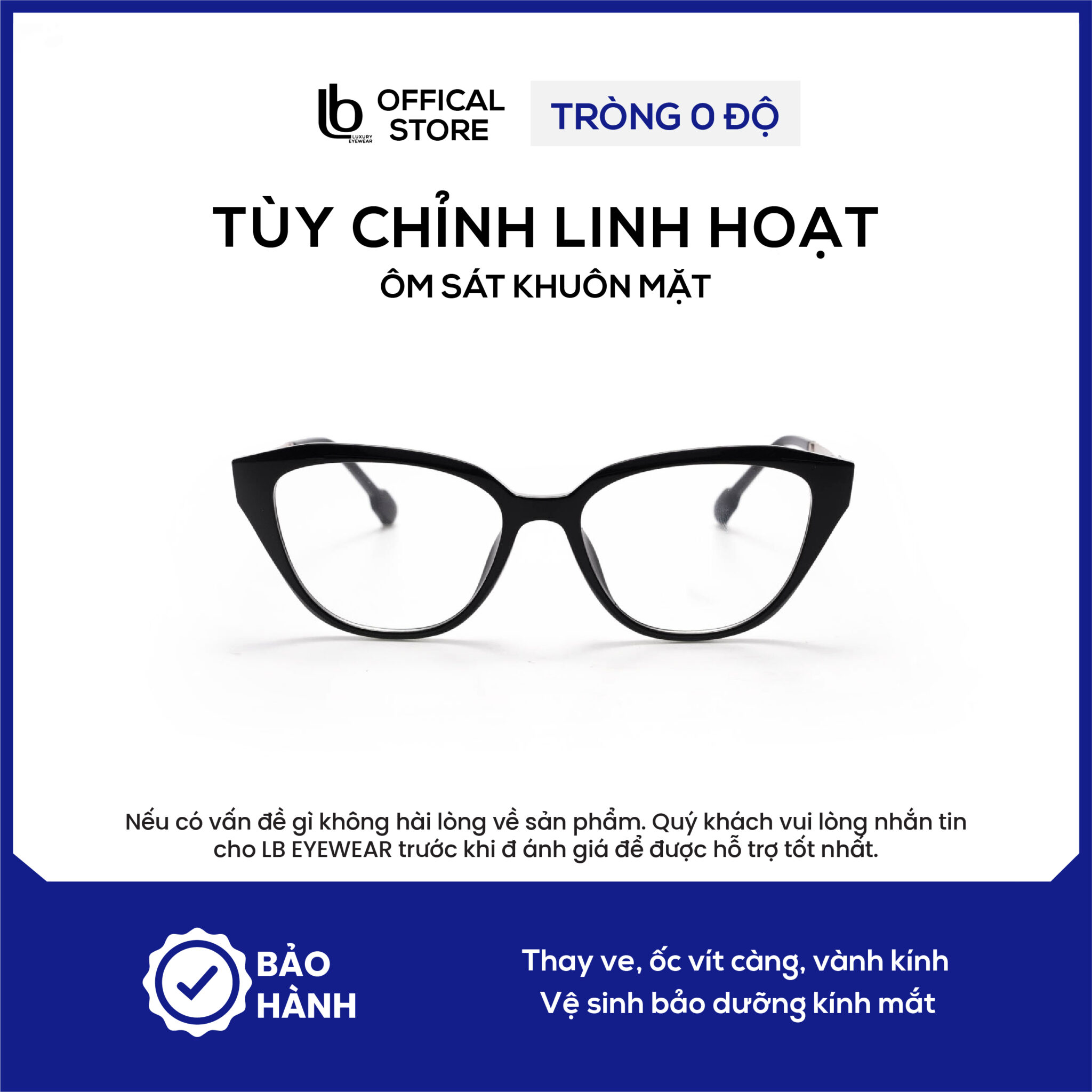 Kính cận mắt mèo LB Eyewear H00384 gọng kính nhựa càng mắt kính kim loại, trọng lượng nhẹ hơn 30% so với gọng thường