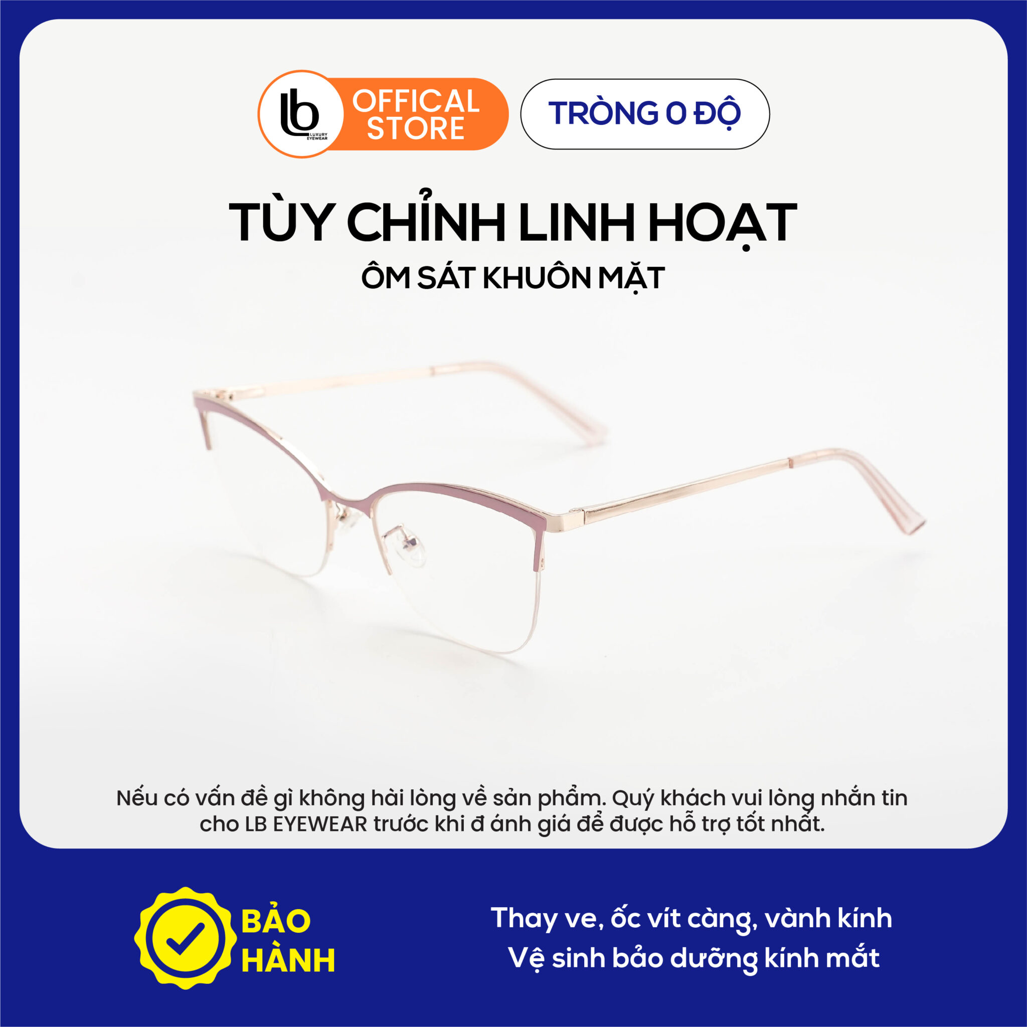Kính cận mắt mèo LB Eyewear 9814 gọng kính kim loại thời trang nam nữ, có thể lắp tròng cận, phù hợp nhiều dáng mặt