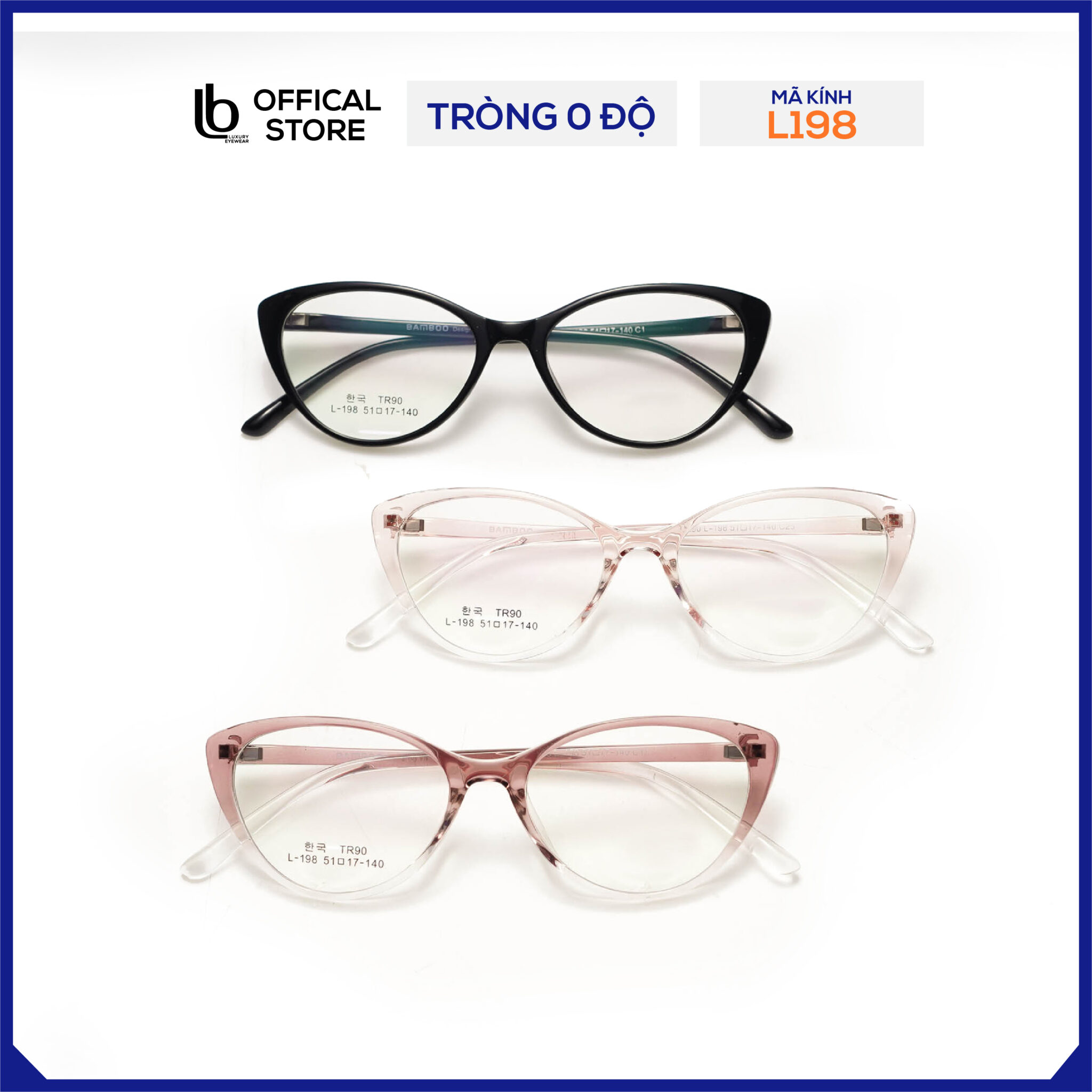 Gọng kính mắt mèo LB Eyewear L198 gọng kính nhựa dẻo thời trang nam nữ, có thể lắp tròng ánh sáng xanh, đổi màu
