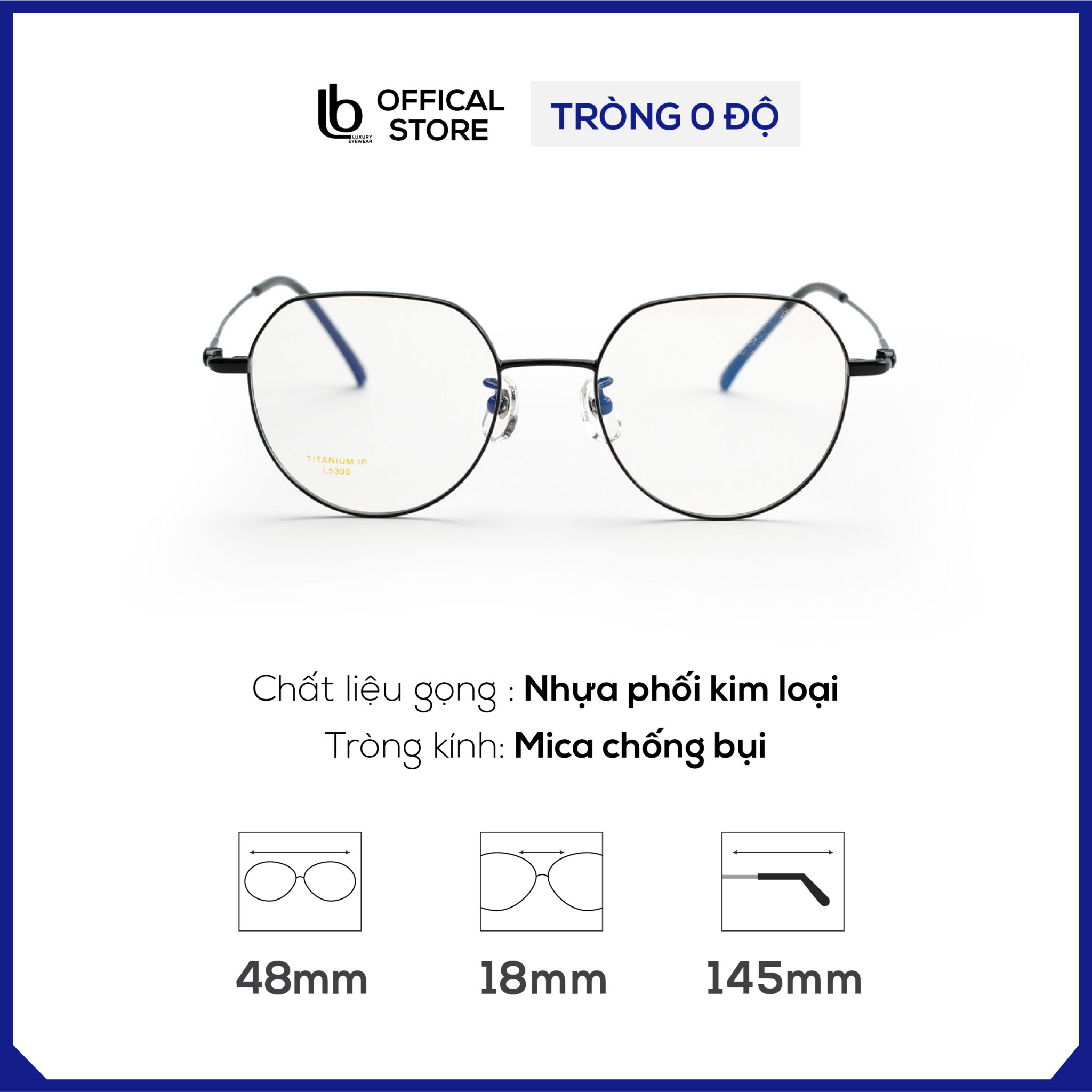 Kính gọng lục giác LB Eyewear L5300 kính mắt kim loại thời trang nam nữ chất liệu nhẹ, có thể lắp tròng chống tia UV