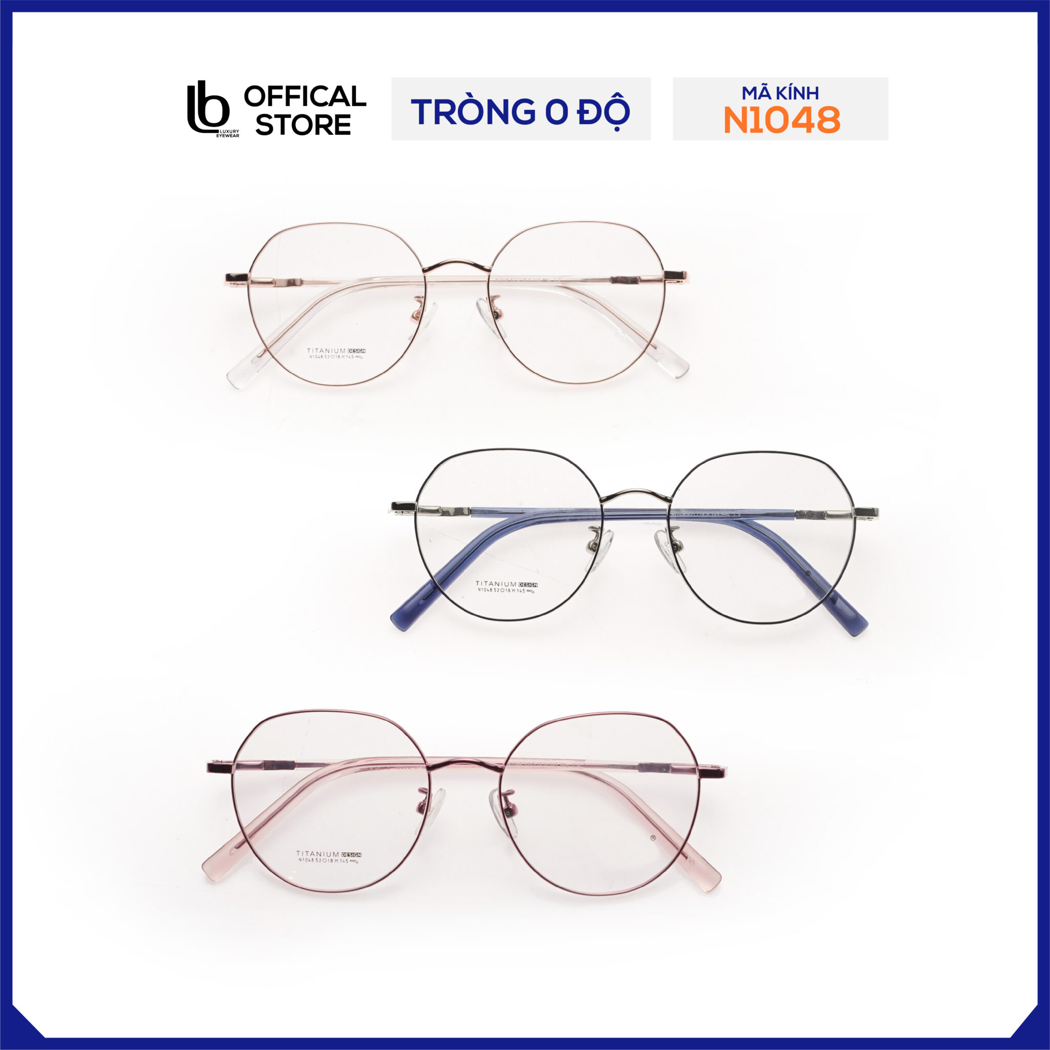 Kính gọng tròn LB Eyewear N1048 kính kim loại thời trang nam nữ, có thể lắp tròng chống tia UV, ánh sang xanh, đổi màu