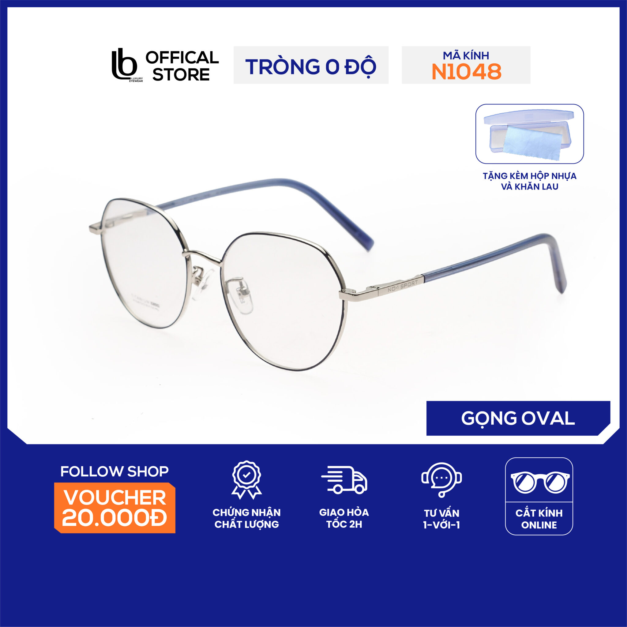 Kính gọng tròn LB Eyewear N1048 kính kim loại thời trang nam nữ, có thể lắp tròng chống tia UV, ánh sang xanh, đổi màu