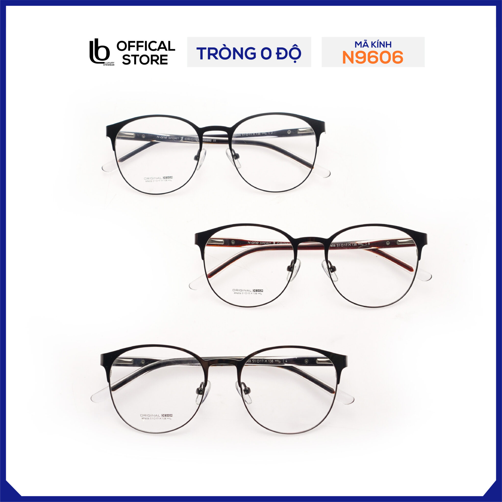Kính gọng tròn LB Eyewear N9606 kính kim loại thời trang nam nữ, có thể lắp tròng chống tia UV, ánh sang xanh, đổi màu