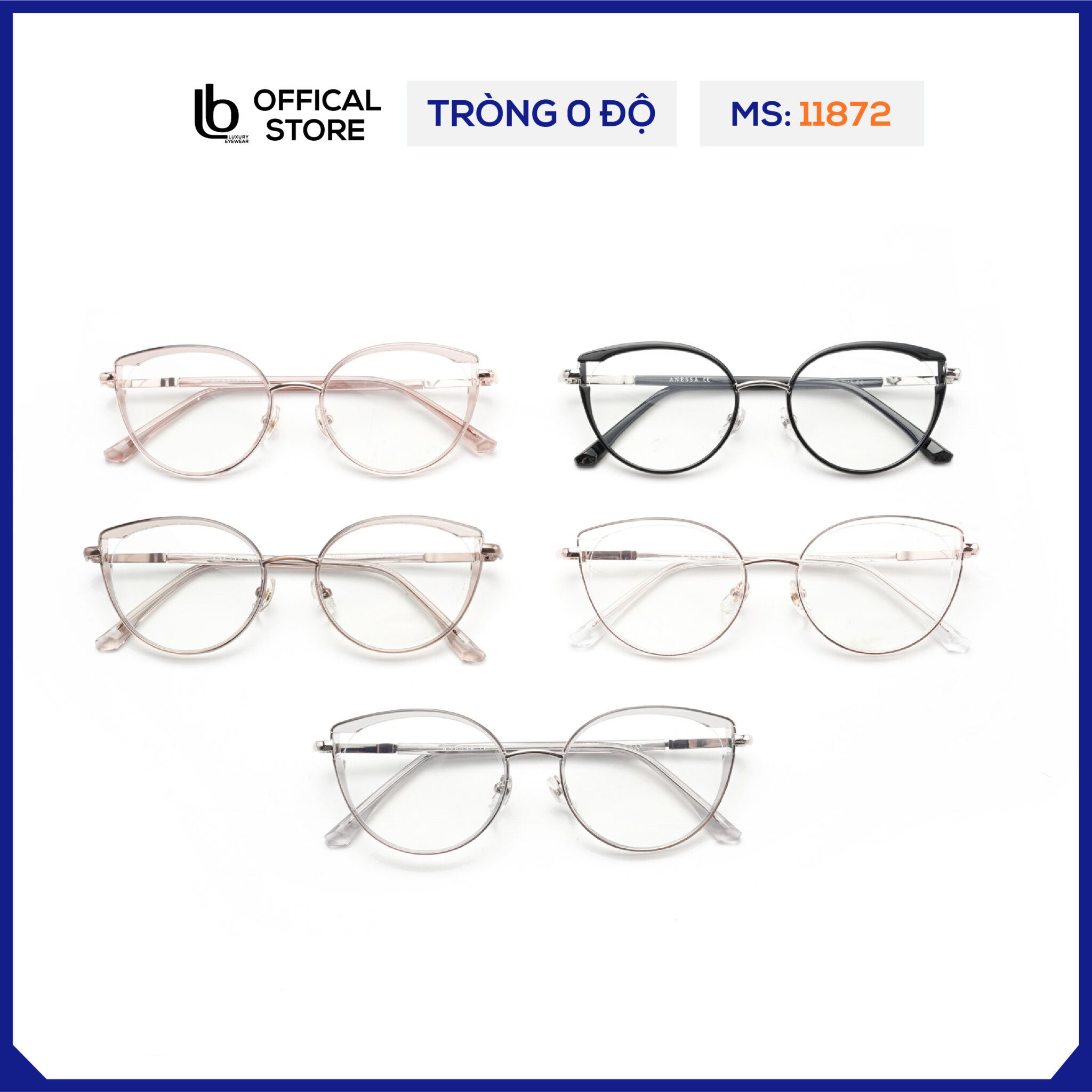 Gọng kính mắt mèo LB Eyewear S11872 kính cận có độ thời trang nam nữ, chất liệu nhựa dẻo, trọng lượng nhẹ