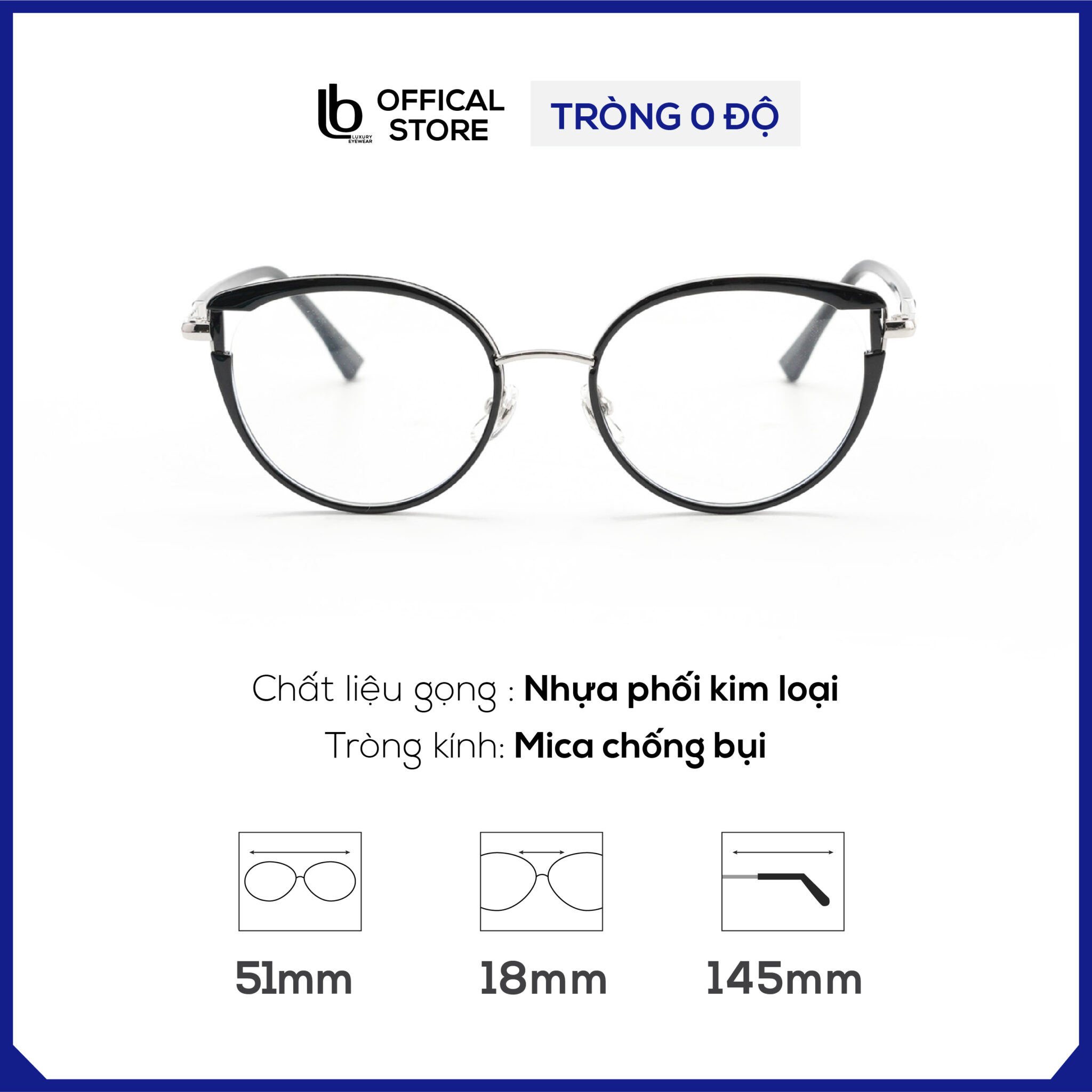 Gọng kính mắt mèo LB Eyewear S11872 kính cận có độ thời trang nam nữ, chất liệu nhựa dẻo, trọng lượng nhẹ