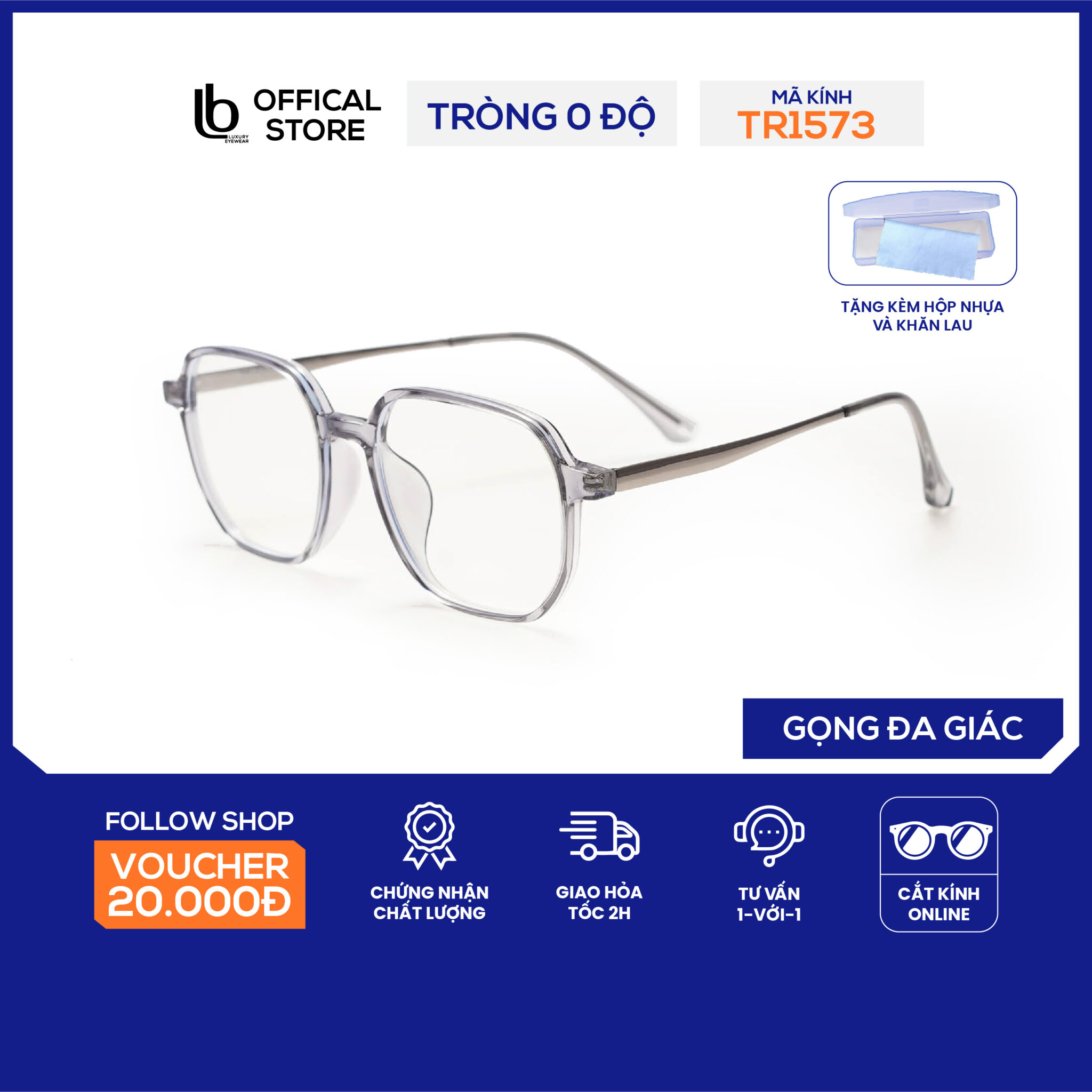 Kính gọng vuông LB Eyewear 1573 mắt kính nam nữ thời trang, chất liệu nhựa cao cấp, nhẹ, phong cách trẻ trung