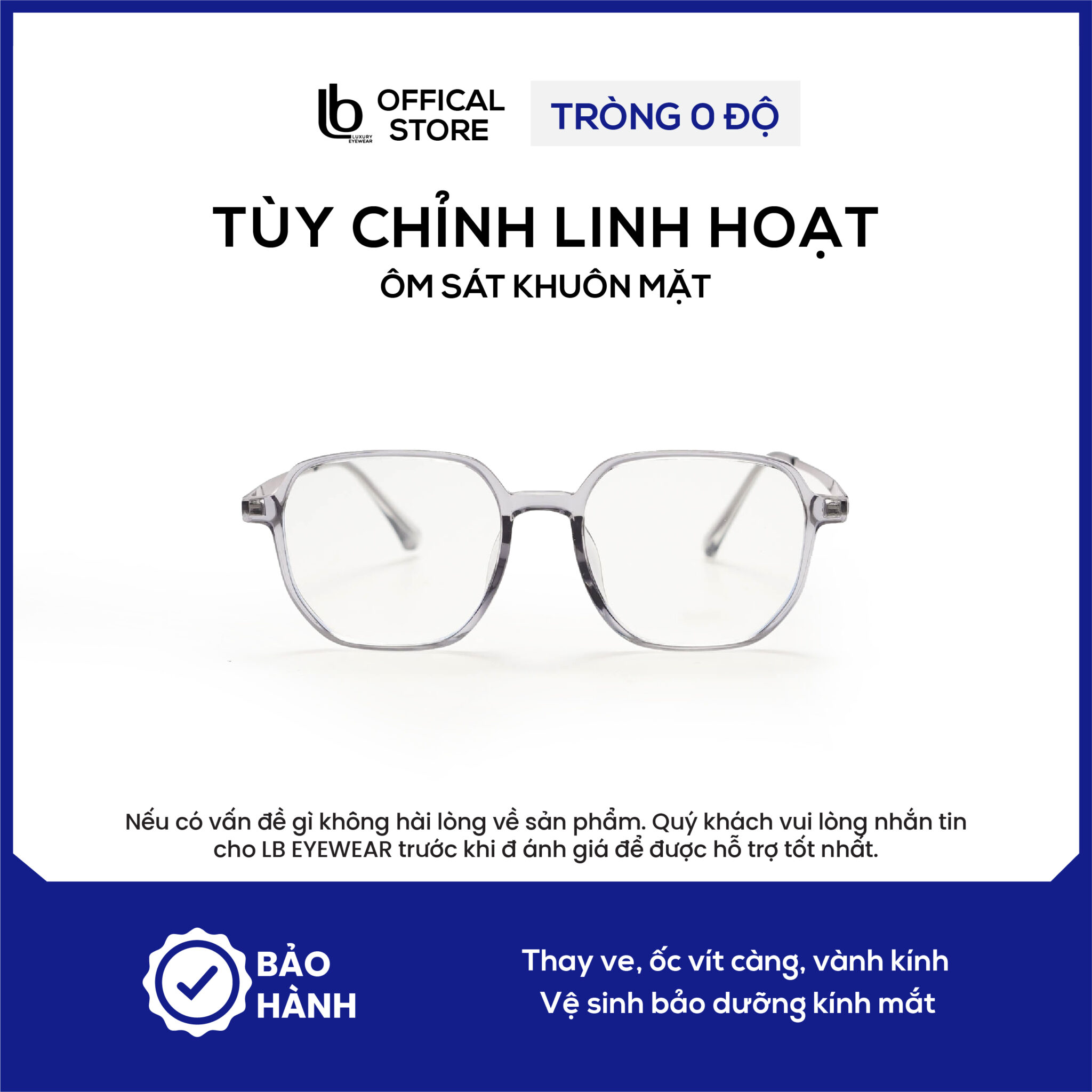 Kính gọng vuông LB Eyewear 1573 mắt kính nam nữ thời trang, chất liệu nhựa cao cấp, nhẹ, phong cách trẻ trung