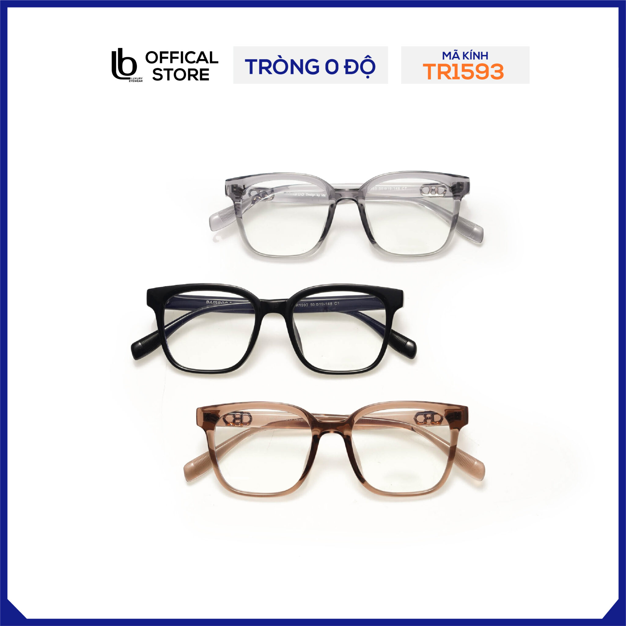 Kính mắt nữ LB Eyewear 1593 gọng kính nhựa vuông chữ nhật, thời trang, thiết kế đơn giản phù hợp nhiều khuôn mặt