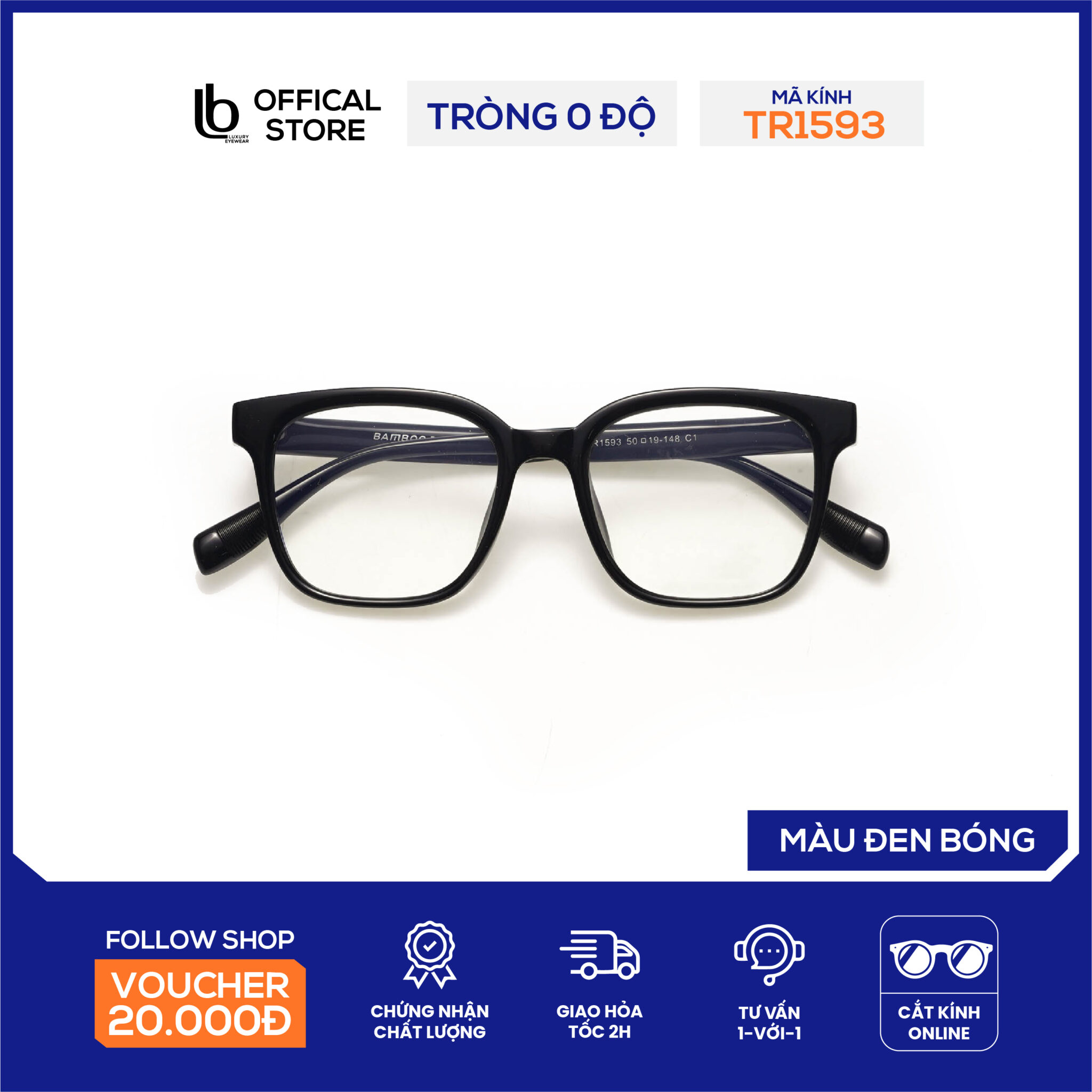 Kính mắt nữ LB Eyewear 1593 gọng kính nhựa vuông chữ nhật, thời trang, thiết kế đơn giản phù hợp nhiều khuôn mặt