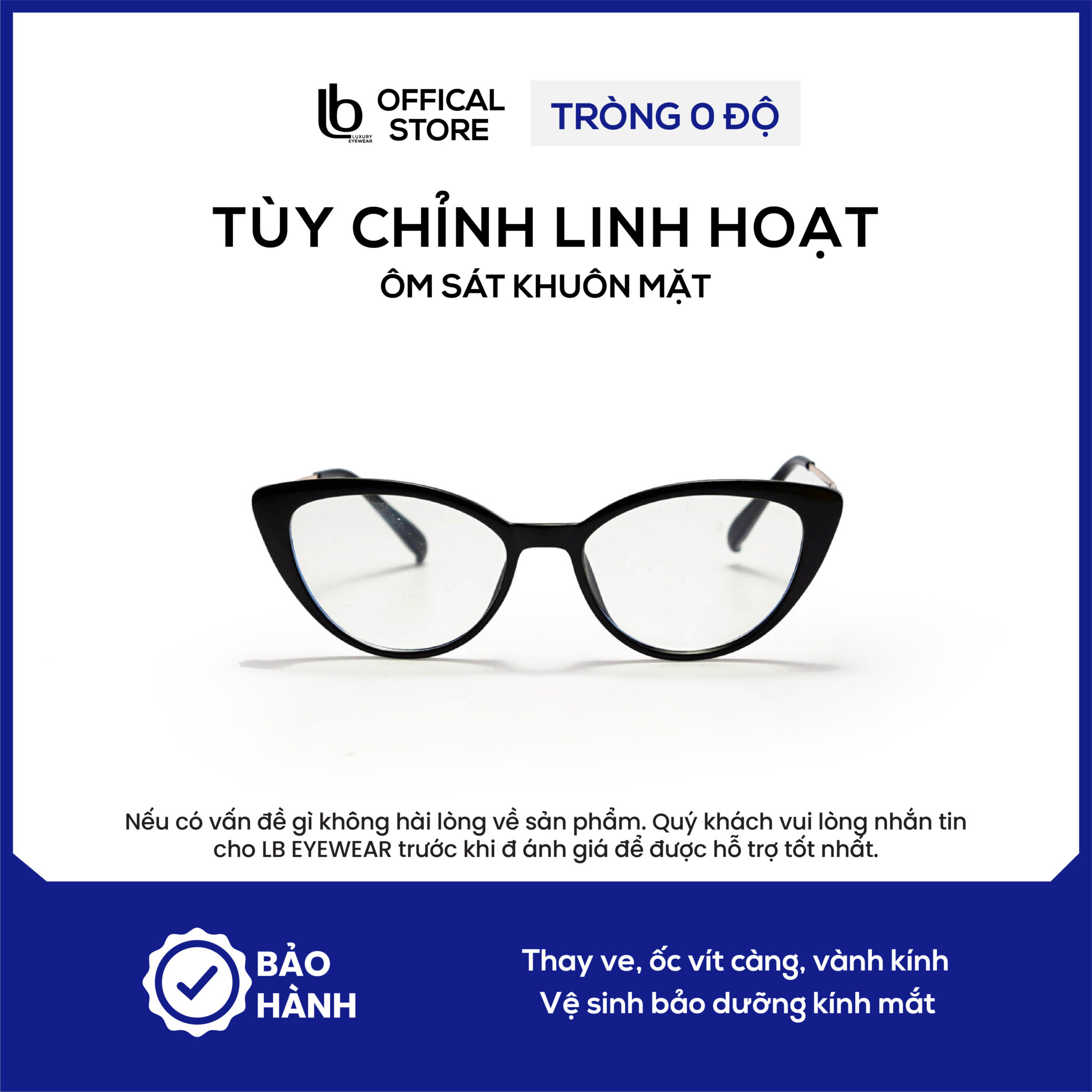 Gọng kính mắt mèo LB Eyewear 8232 kính mắt nam nữ thời trang trọng lượng nhẹ, không gây đau mũi, cấn tai