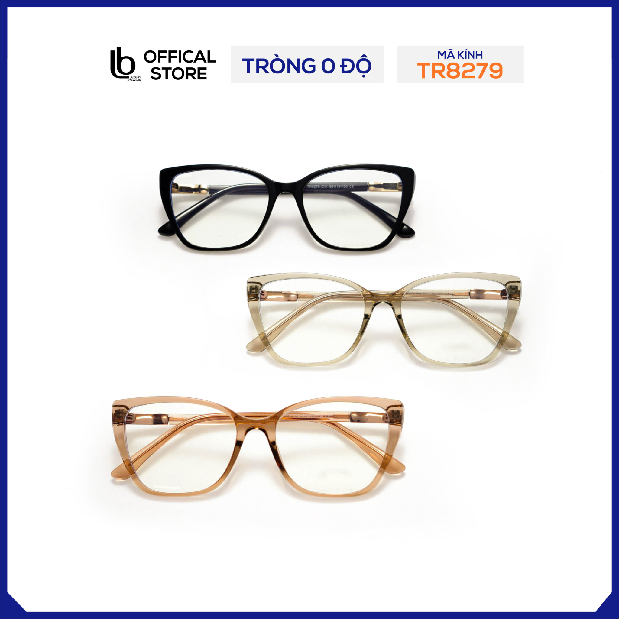 Gọng kính mắt mèo LB Eyewear 8279 mắt kính nam nữ chất liệu nhựa thời trang, không gây đau tai, cấn mũi