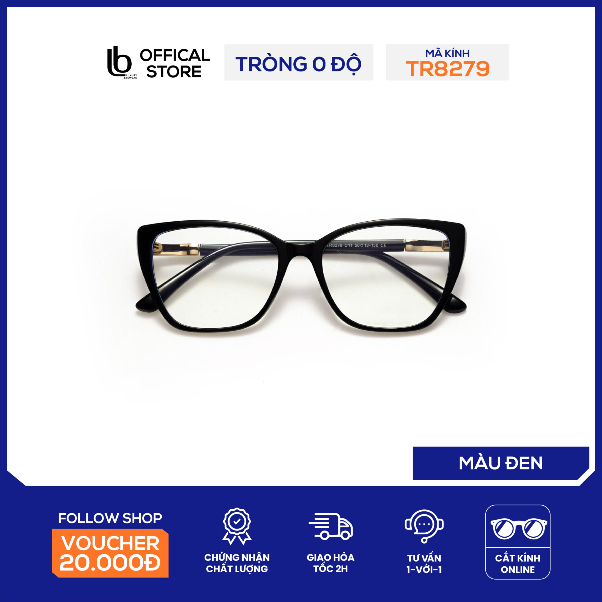 Gọng kính mắt mèo LB Eyewear 8279 mắt kính nam nữ chất liệu nhựa thời trang, không gây đau tai, cấn mũi