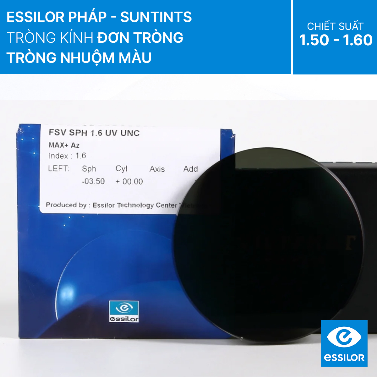 Tròng kính Essilor Suntints kính đơn tròng nhuộm màu có sẵn tại LAB Việt Nam