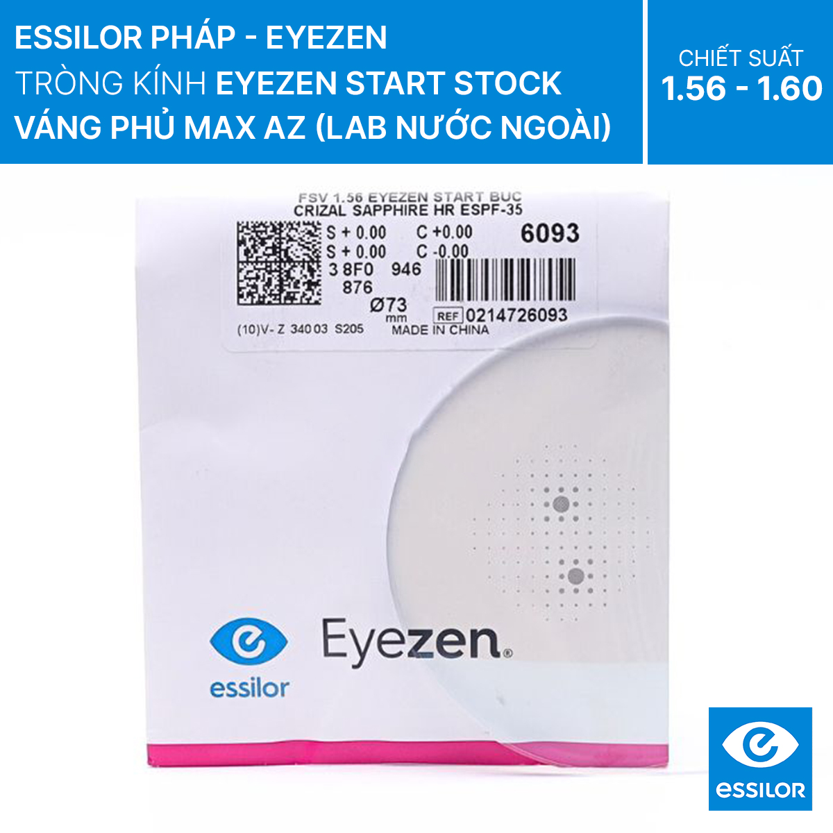 Tròng kính Essilor Eyezen Start Stock Váng phủ Maz AZ tròng đánh sẵn BlueUV Capture (LAB Nước Ngoài)