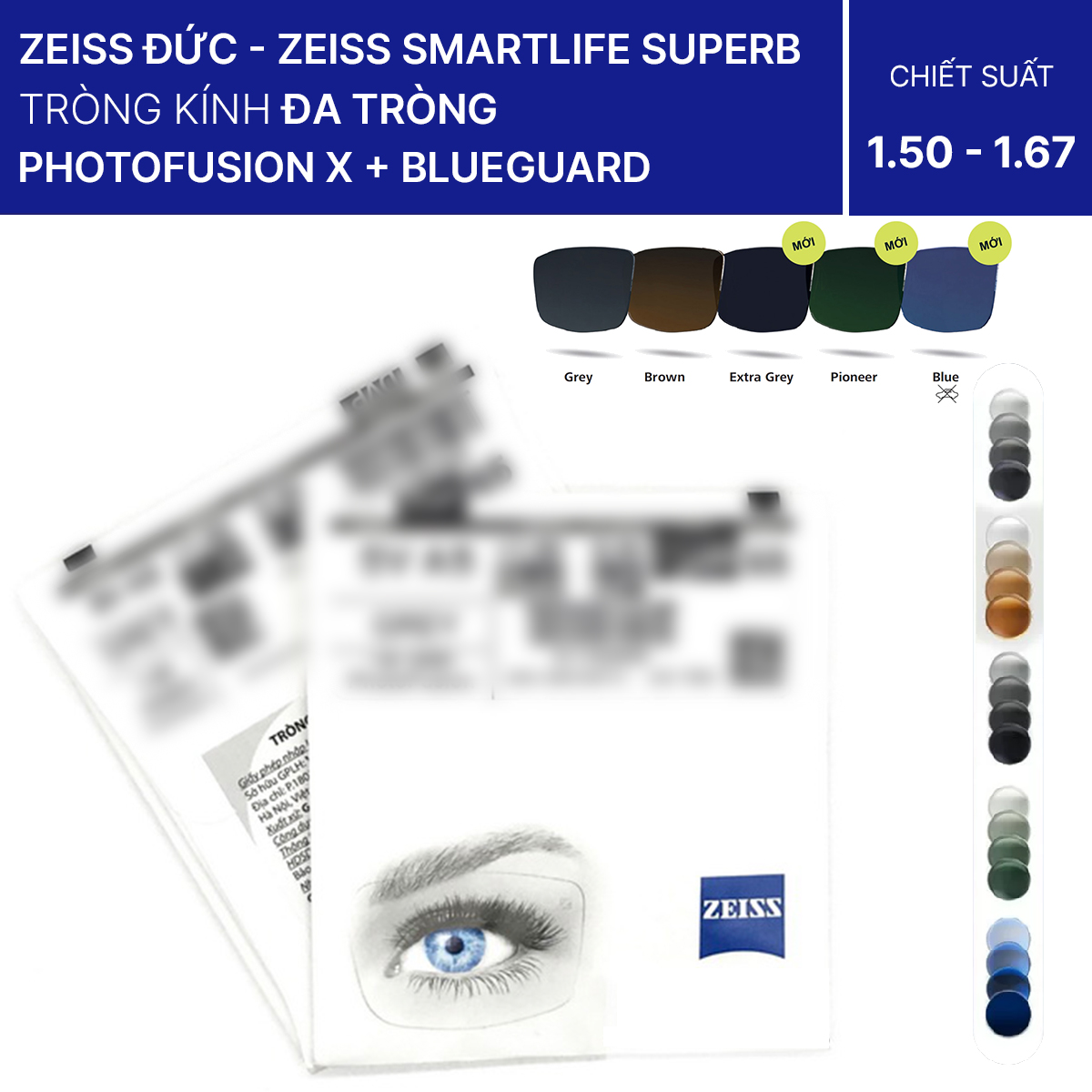 Tròng Kính ZEISS SMARTLIFE SUPERB Kính Đa Tròng PhotoFusion X Với BlueGuard DuraVision Platinum UV, FLash, AntiVirus Platinum