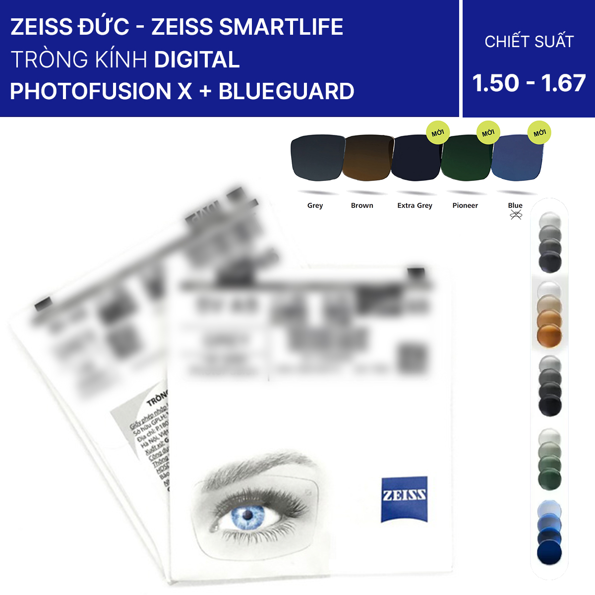 Tròng Kính ZEISS SMARTLIFE Digital PhotoFusion X Với BlueGuard DuraVision Platinum UV, FLash, AntiVirus Platinum