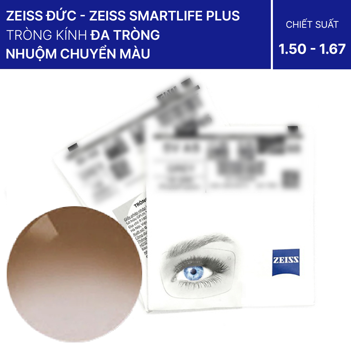 Tròng Kính Đa Tròng ZEISS SMARTLIFE PLUS Tròng Nhuộm Chuyển Màu DuraVision Platinum UV, AntiVirus Platinum UV, Flash, Sun