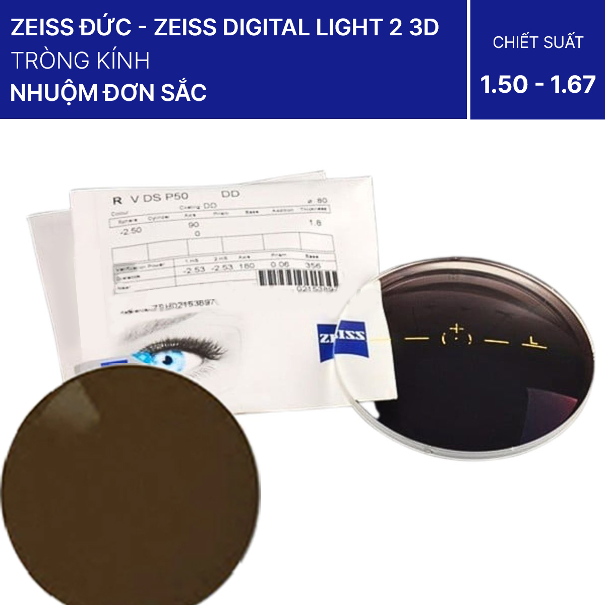 Tròng Kính ZEISS Digital Light 2 3D Tròng Nhuộm Đơn Sắc DuraVision Platinum UV, AntiVirus Platinum UV, Flash, Sun