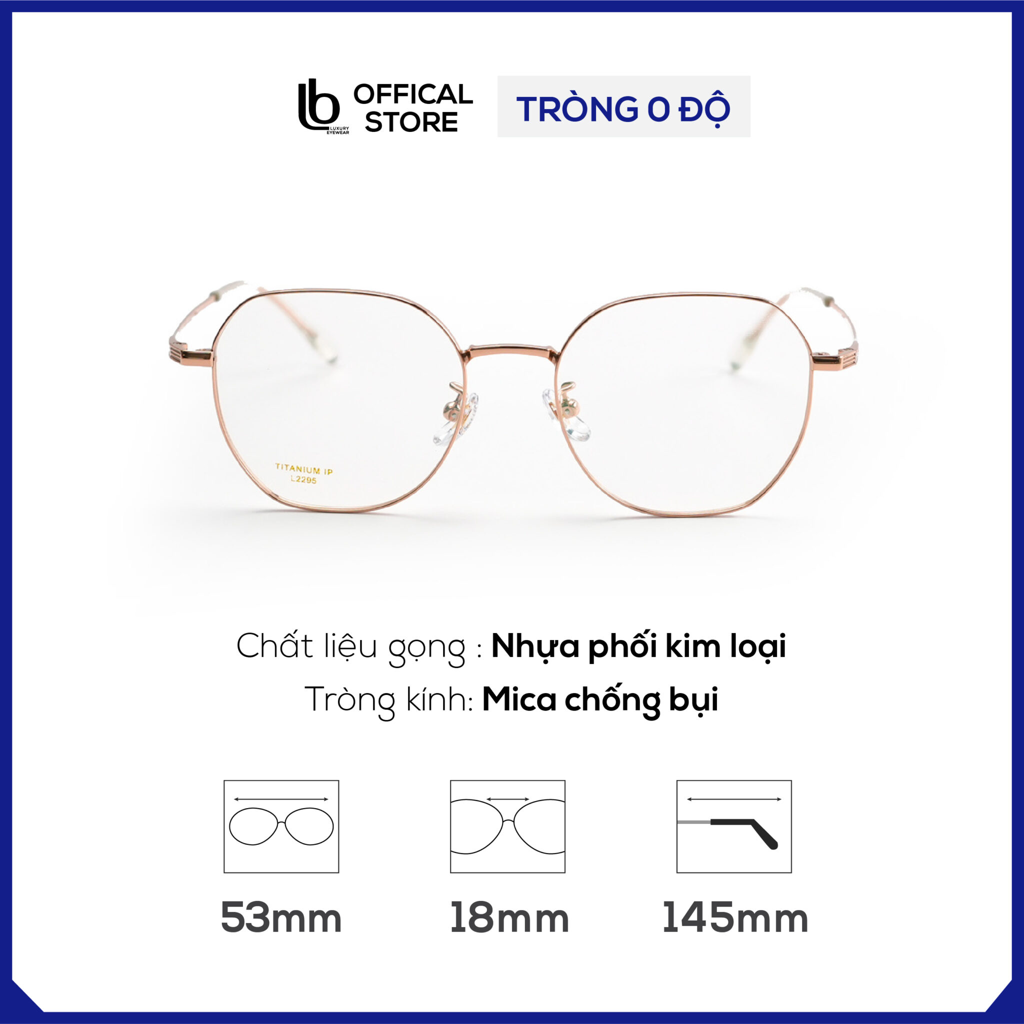 Gọng kính đa giác LB Eyewear L2295 kính mắt kim loại thời trang nam nữ chất liệu nhẹ, có thể lắp tròng chống tia UV
