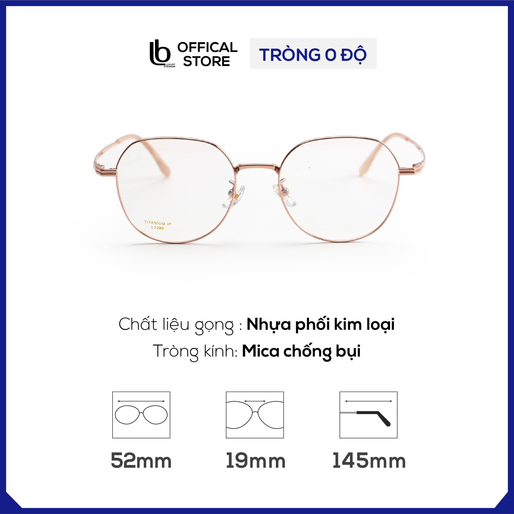 Kính gọng lục giác LB Eyewear L2299 kính mắt kim loại thời trang nam nữ chất liệu nhẹ, có thể lắp tròng chống tia UV