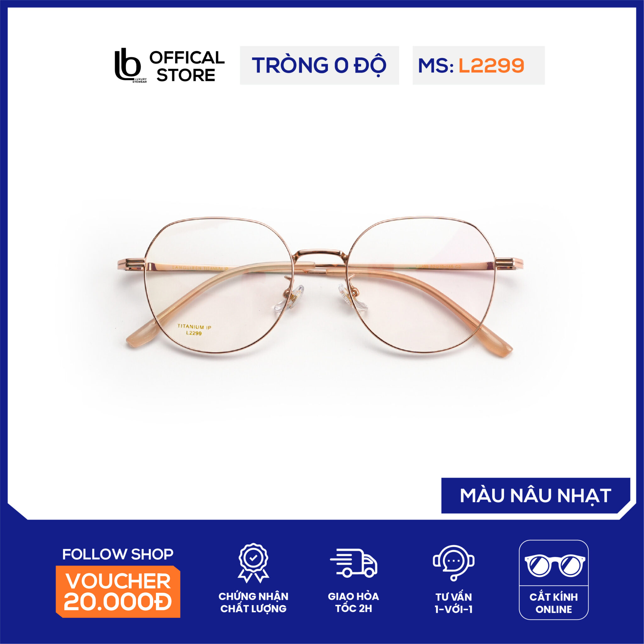 Kính gọng lục giác LB Eyewear L2299 kính mắt kim loại thời trang nam nữ chất liệu nhẹ, có thể lắp tròng chống tia UV