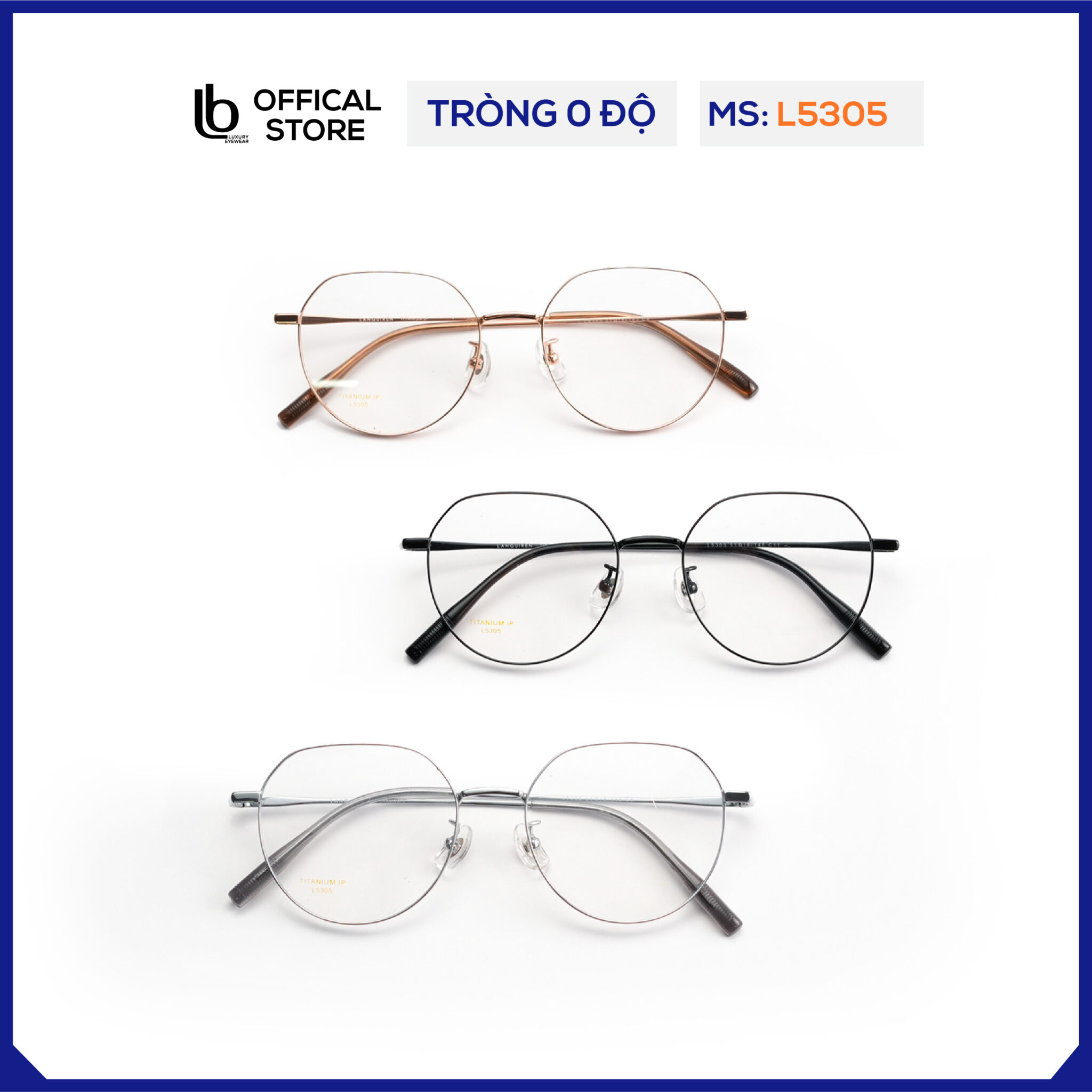Kính gọng lục giác LB Eyewear L5305 kính mắt kim loại thời trang nam nữ chất liệu nhẹ, có thể lắp tròng chống tia UV