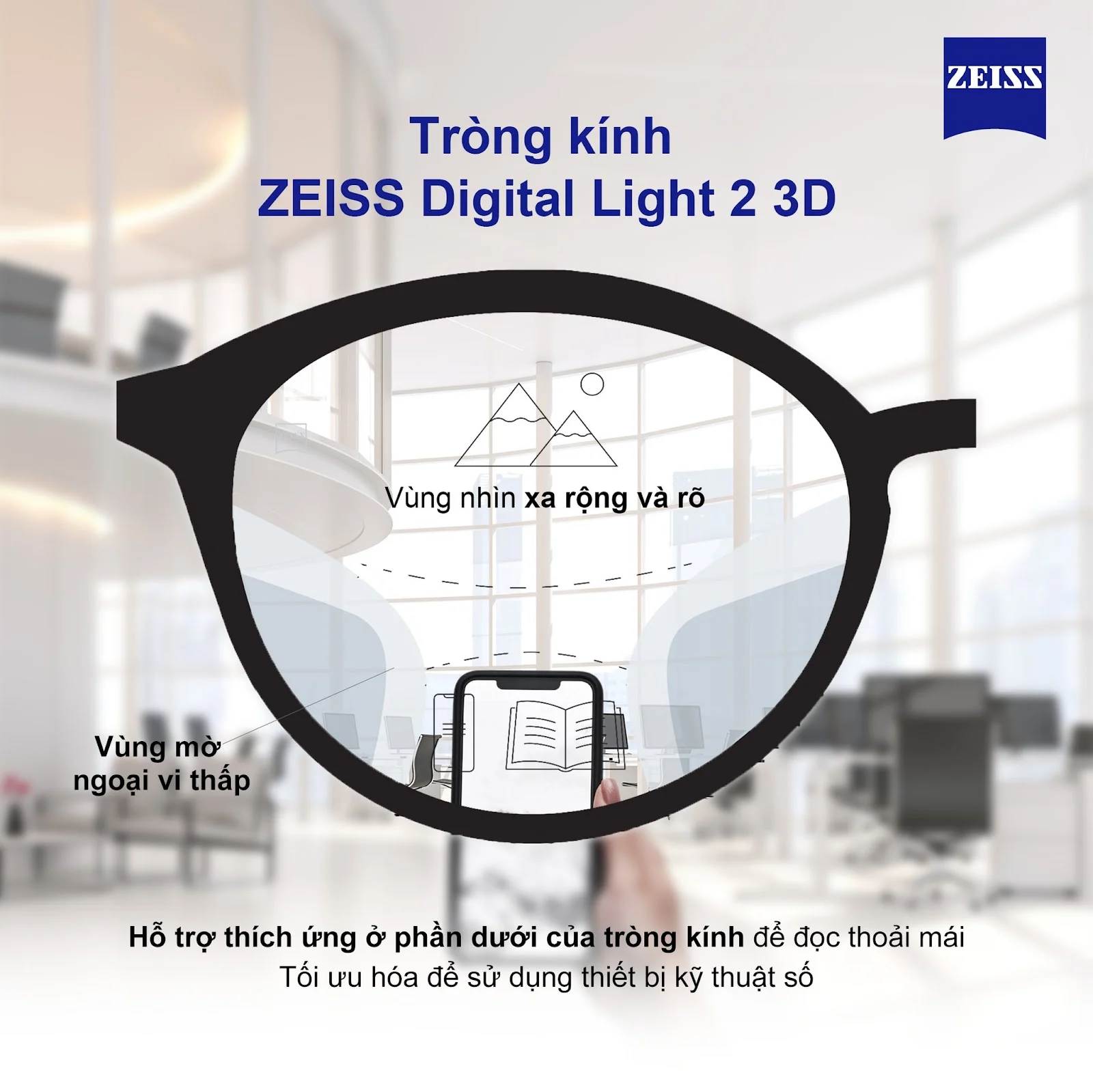 Tròng Kính ZEISS Digital Light 2 3D Tròng Nhuộm Đơn Sắc DuraVision Platinum UV, AntiVirus Platinum UV, Flash, Sun